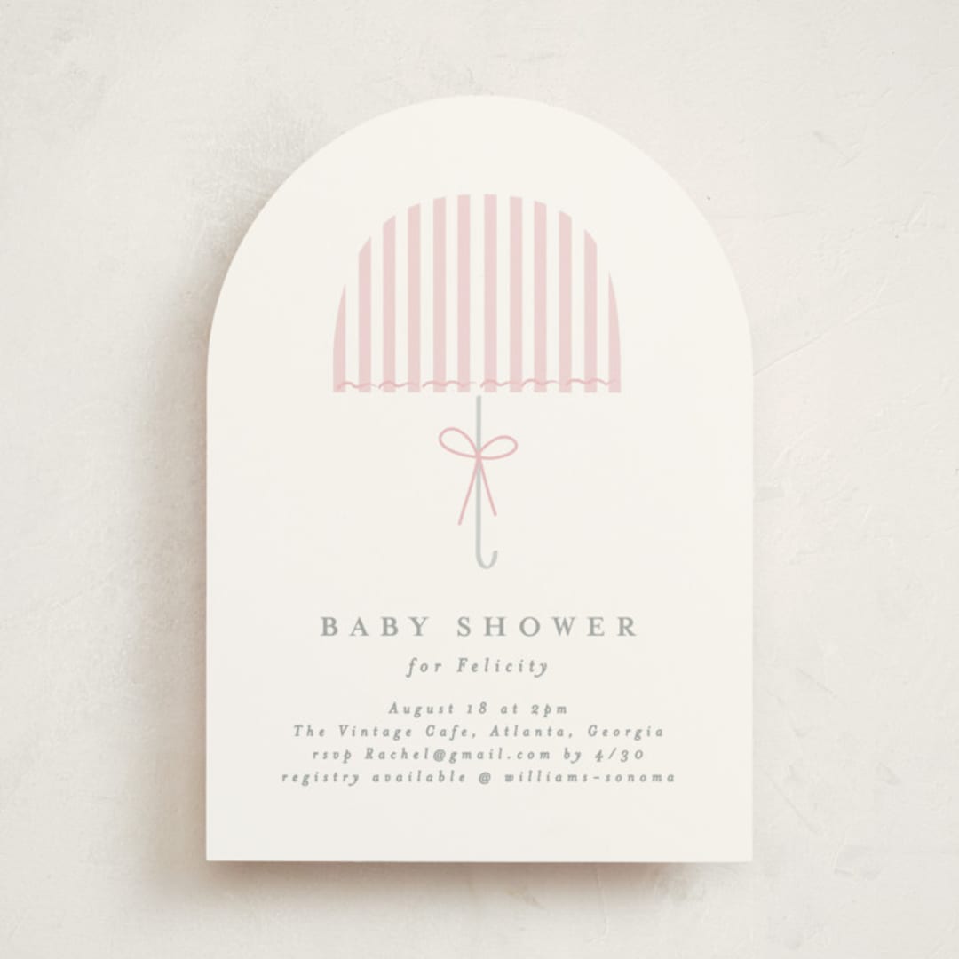 "Bow Brolly" - Baby Shower Invitations in Rose by Angela Thompson - Front