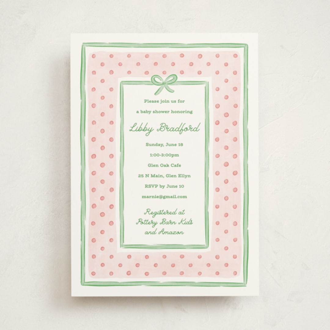 "Polka Dot Frame" - Baby Shower Invitations in Strawberry by Erin German - Front