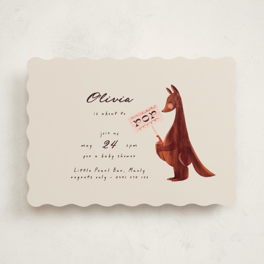 "Kangaroo Pop" - Baby Shower Invitations in Cream by Gwen Bedat - Front