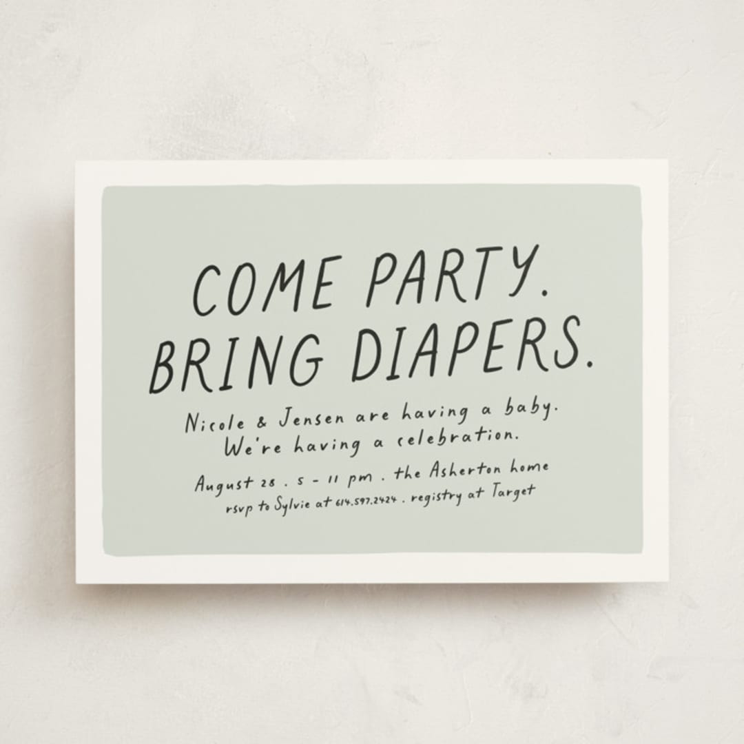 "Bring diapers" - Baby Shower Invitations in Mint by Lea Delaveris - Front