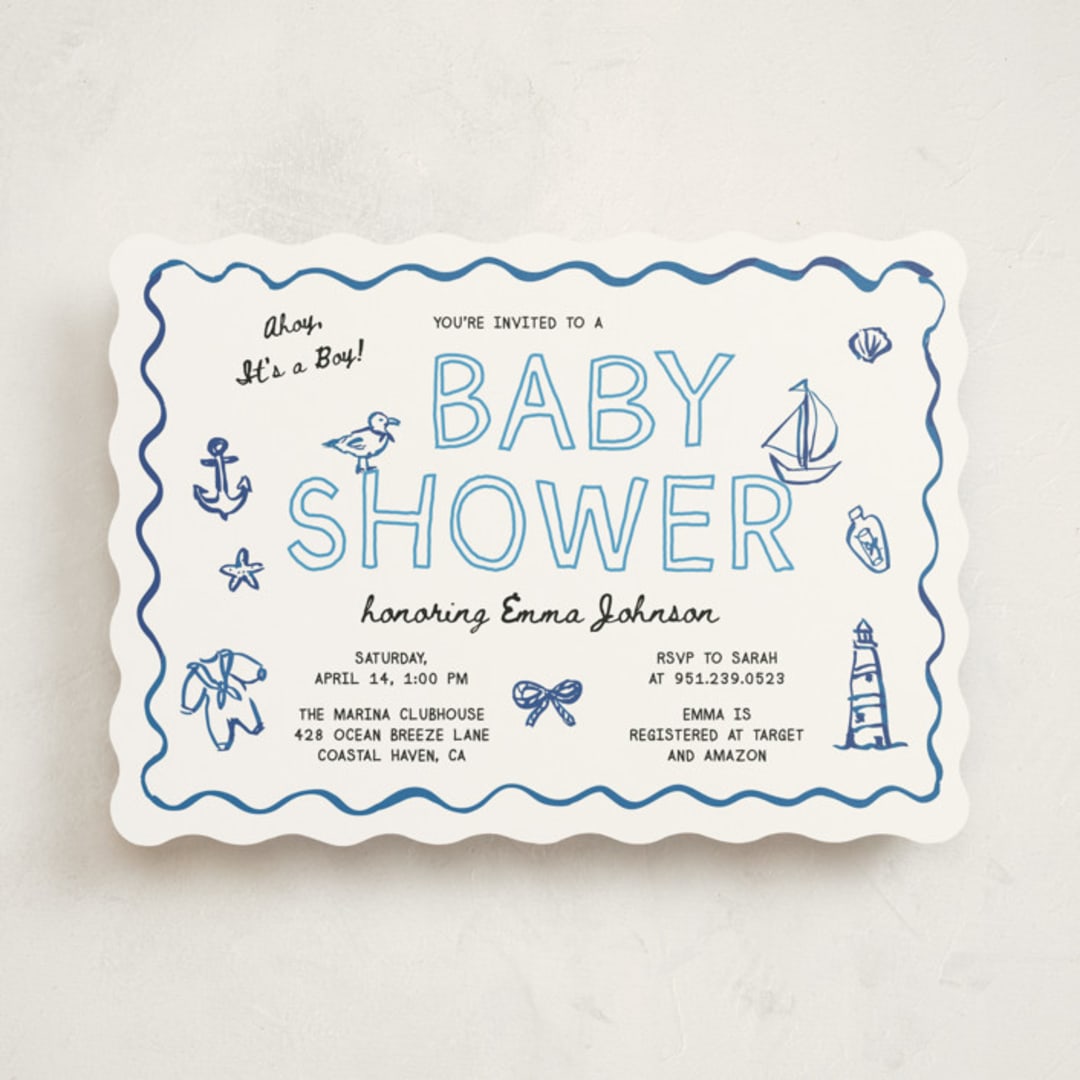 "Nautical doodles" - Baby Shower Invitations in Denim by Cass Loh - Front