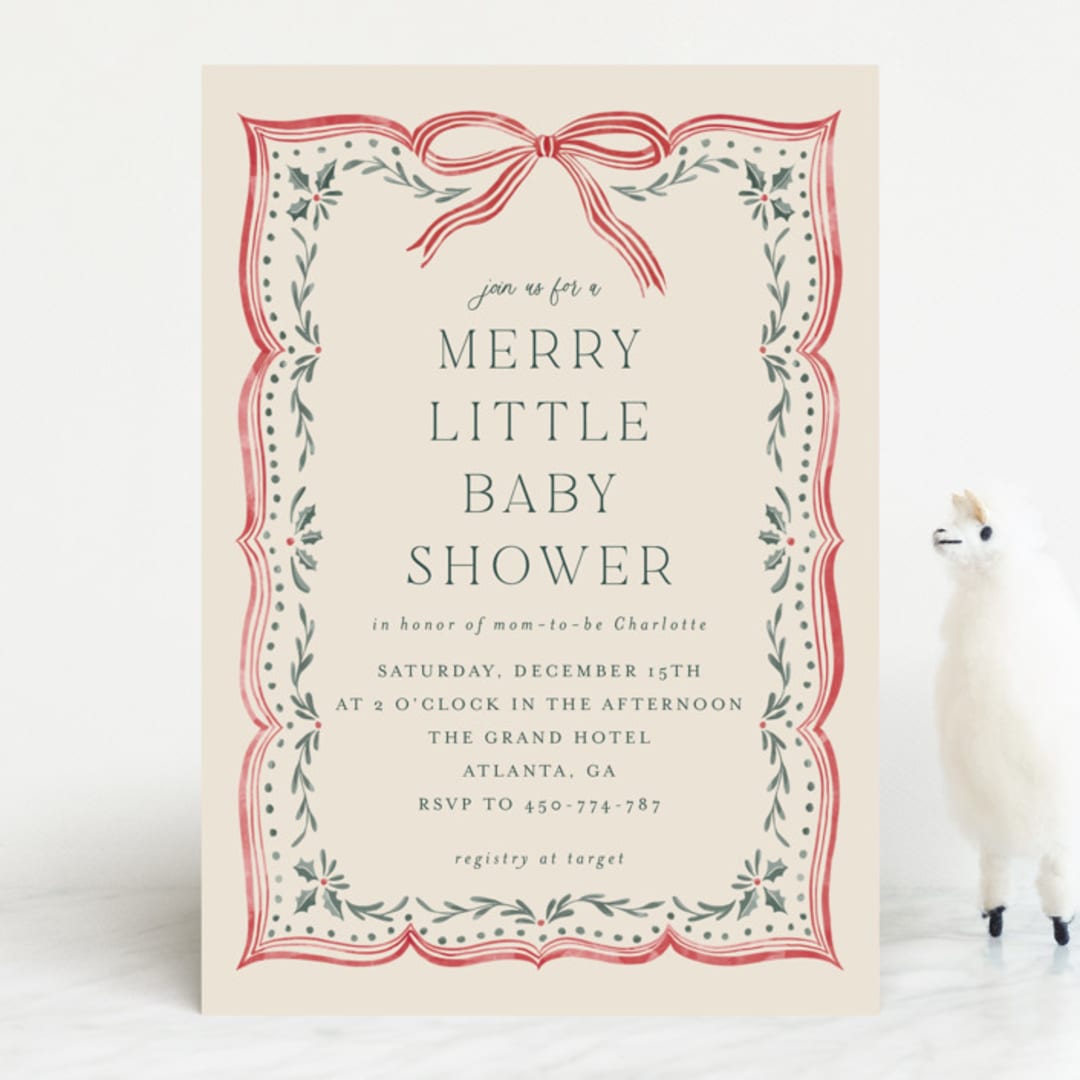 "Ribbon Stripe Holiday" - Baby Shower Invitations in Eggnog by Chris Griffith - Front