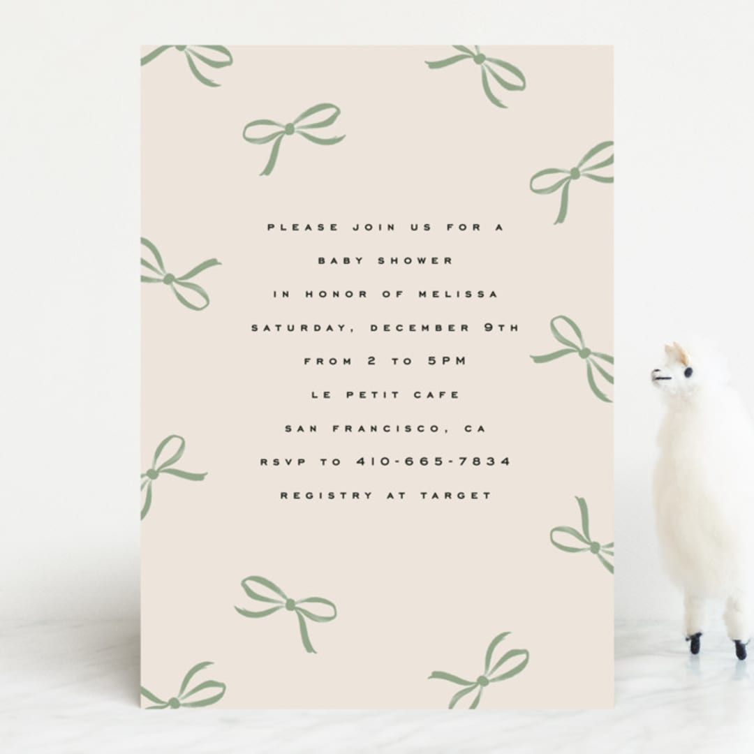 "Wrapped Up" - Baby Shower Invitations in Pistachio by Olivia Kanaley Inman - Front