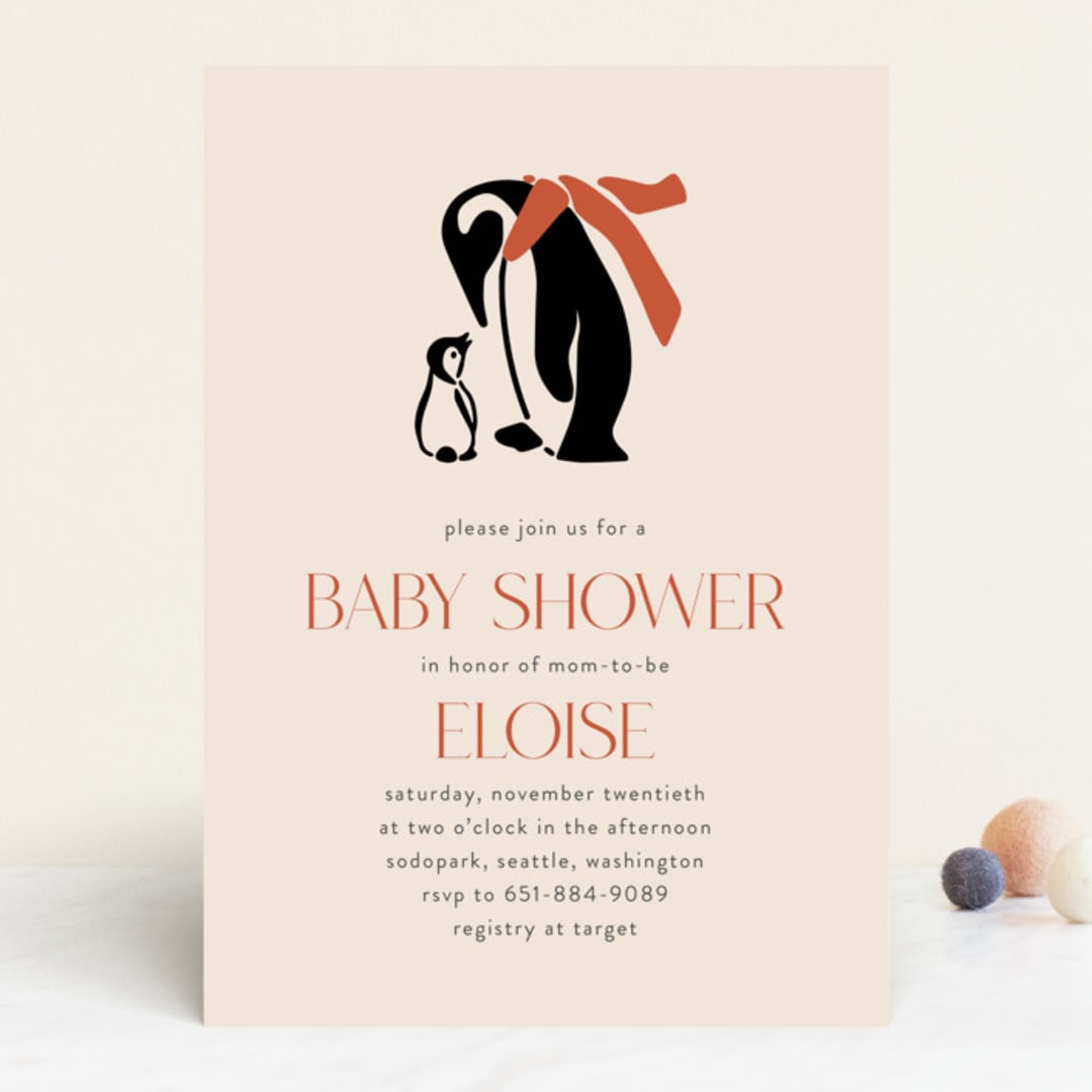 "Penguin Print" - Baby Shower Invitations in Scarlet by Lauren Jinhee - Front