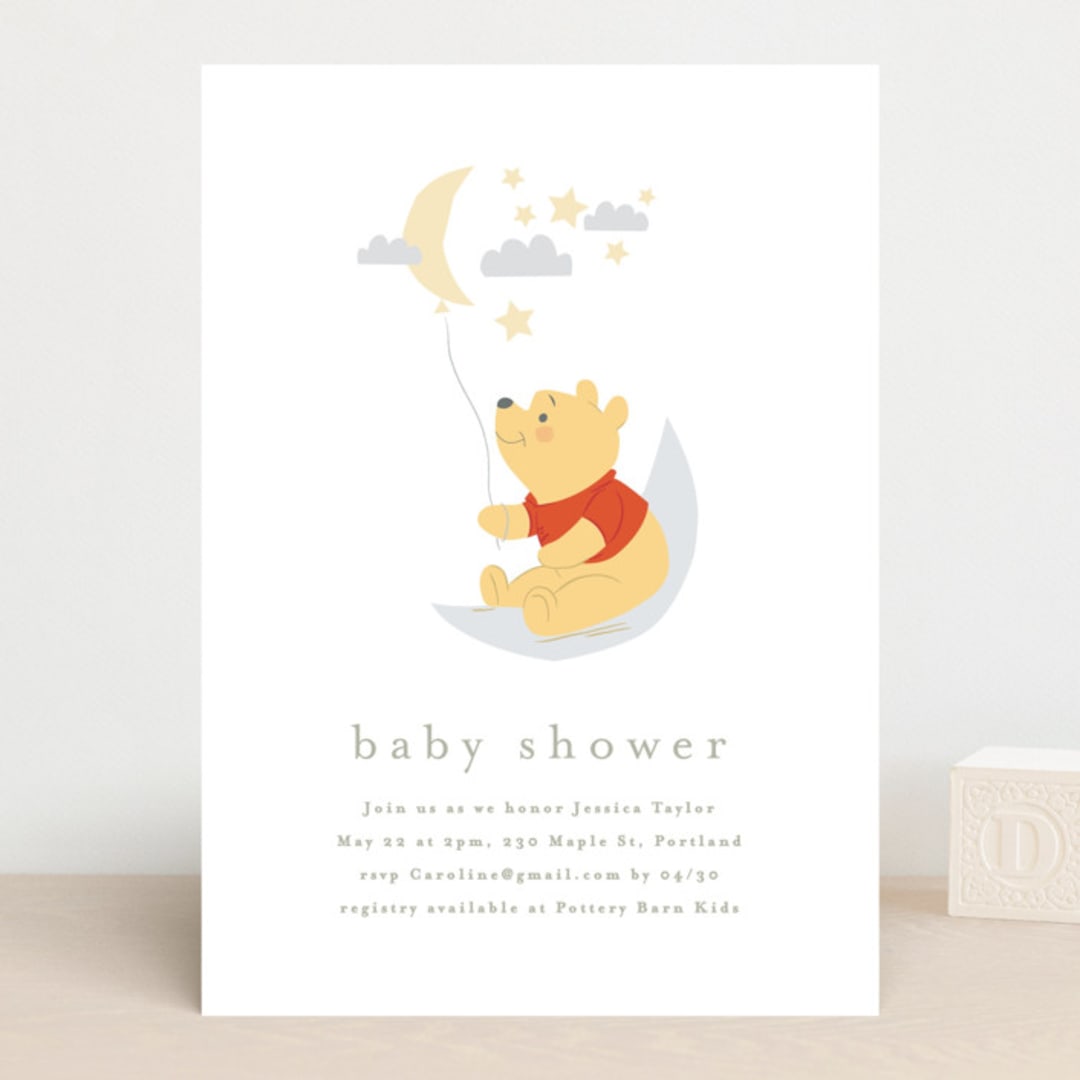 "Disney's Winnie The Pooh Night Sky" - Baby Shower Invitations in Cloud by Angela Thompson - Front