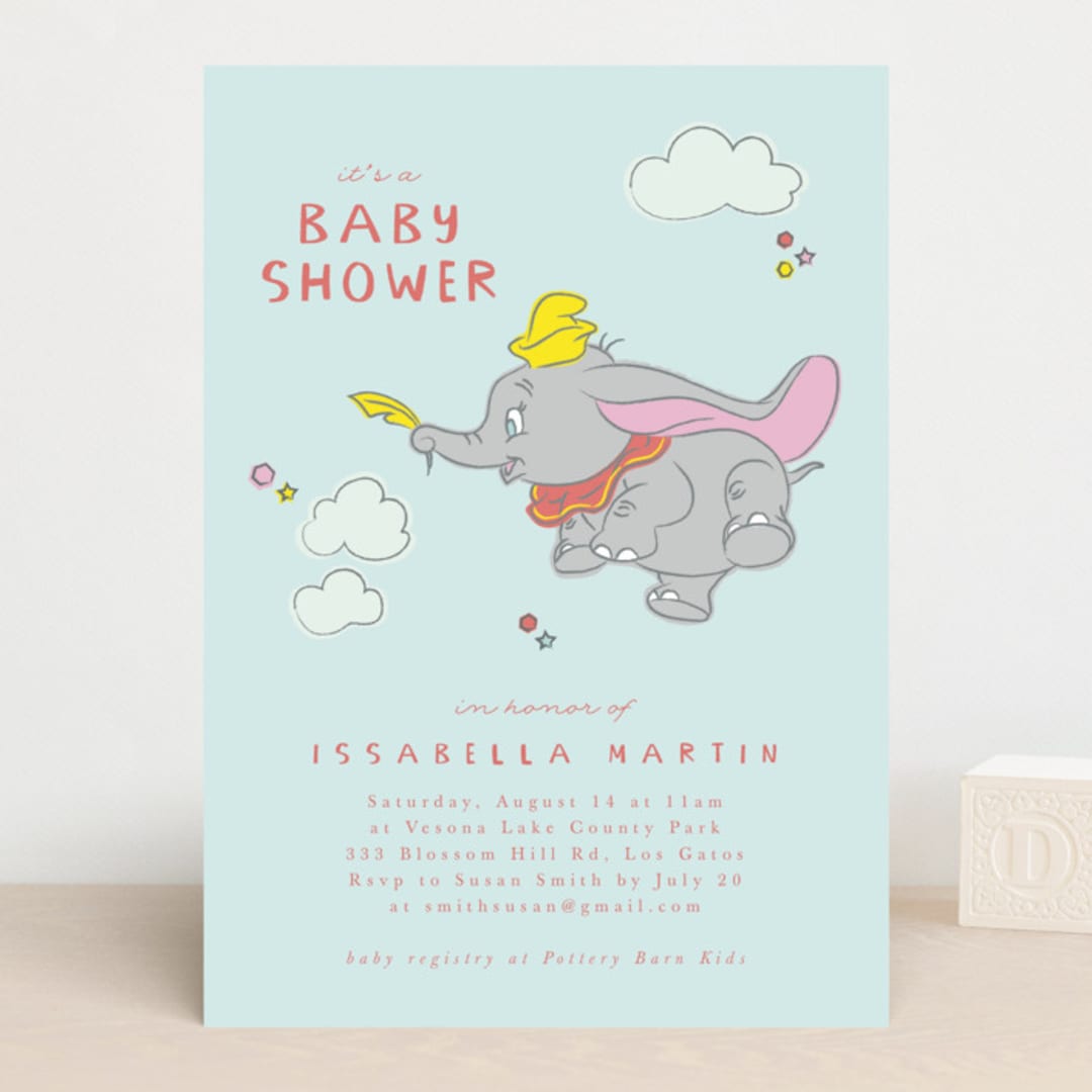 "Disney's Baby Dumbo" - Baby Shower Invitations in Baby Blue by Kanika Mathur - Front