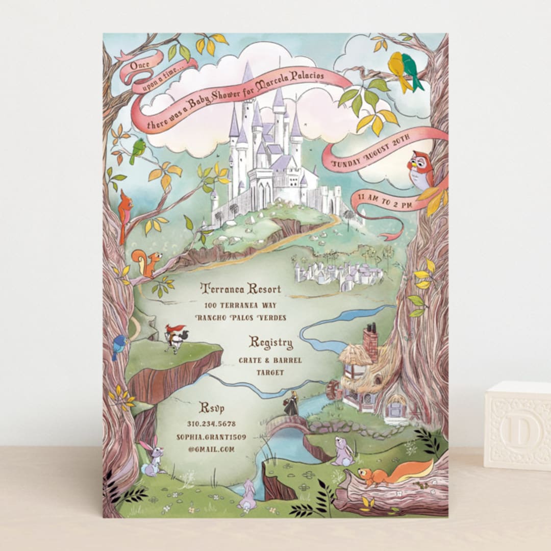 "Sleeping Beauty Storybook Forest" - Baby Shower Invitations in Mint by Becky Nimoy - Front