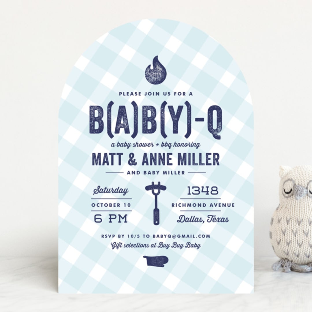 "B(A)B(Y)Q" - Baby Shower Invitations in Sky Blue by Lauren Chism - Front