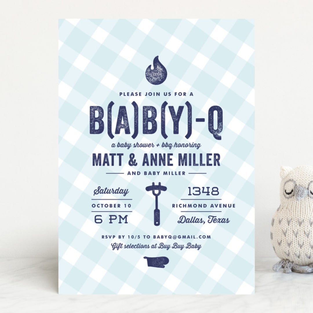 "B(A)B(Y)Q" - Baby Shower Invitations in Sky Blue by Lauren Chism - Front