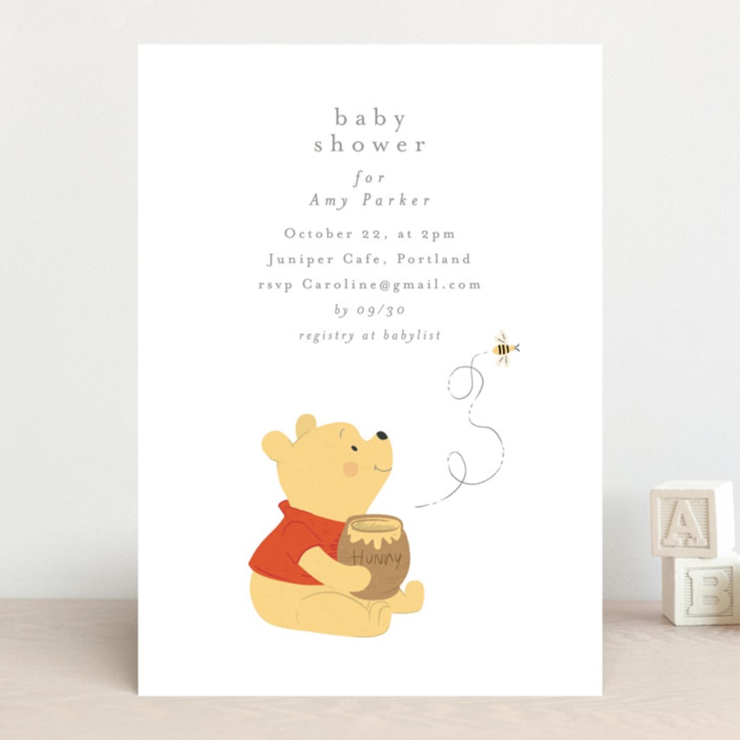 "Disney's Pooh Hunny Pot" - Baby Shower Invitations in Cotton by Angela Thompson - Front
