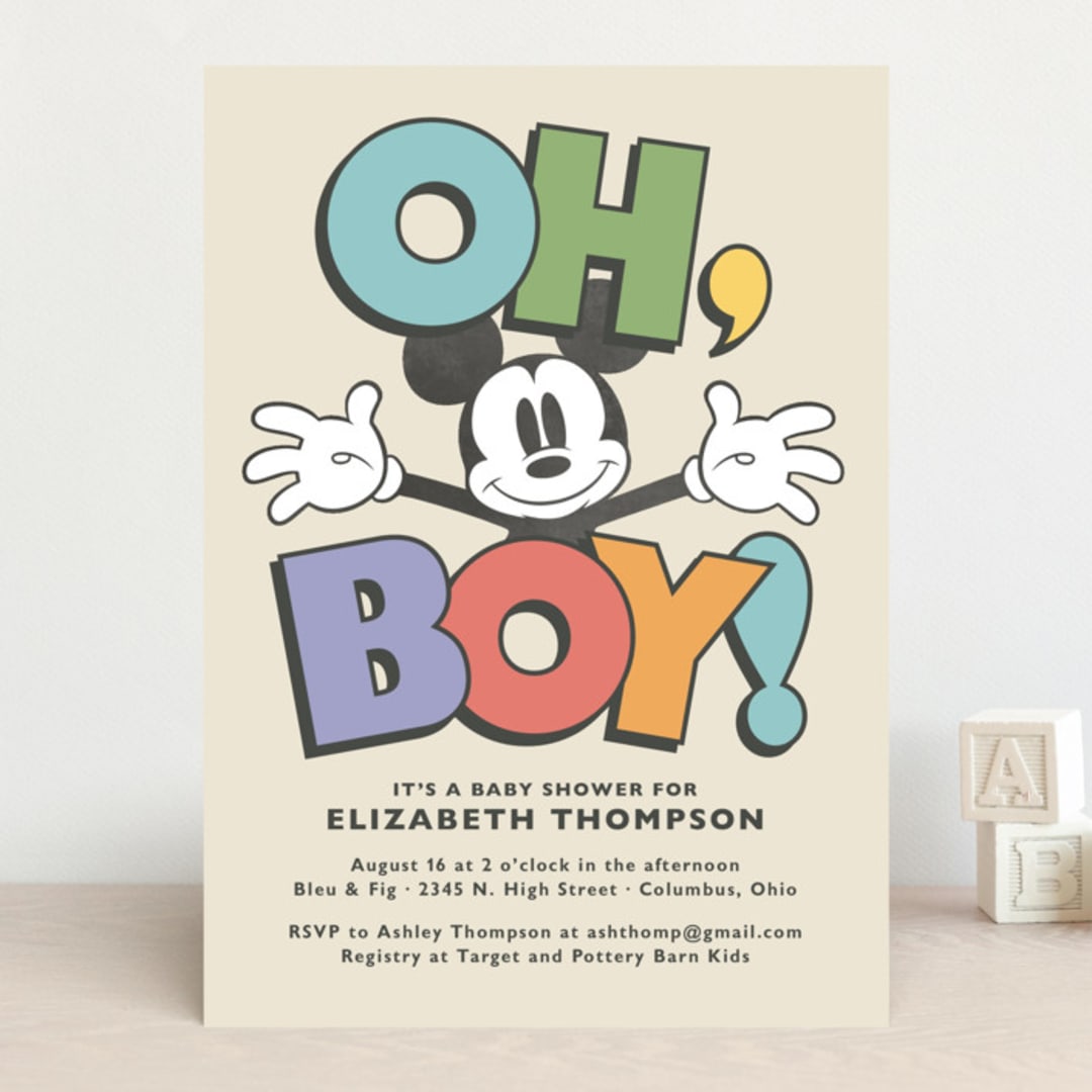 "Disney's Mickey Mouse Oh, Boy!" - Baby Shower Invitations in Natural by Heather Schertzer - Front