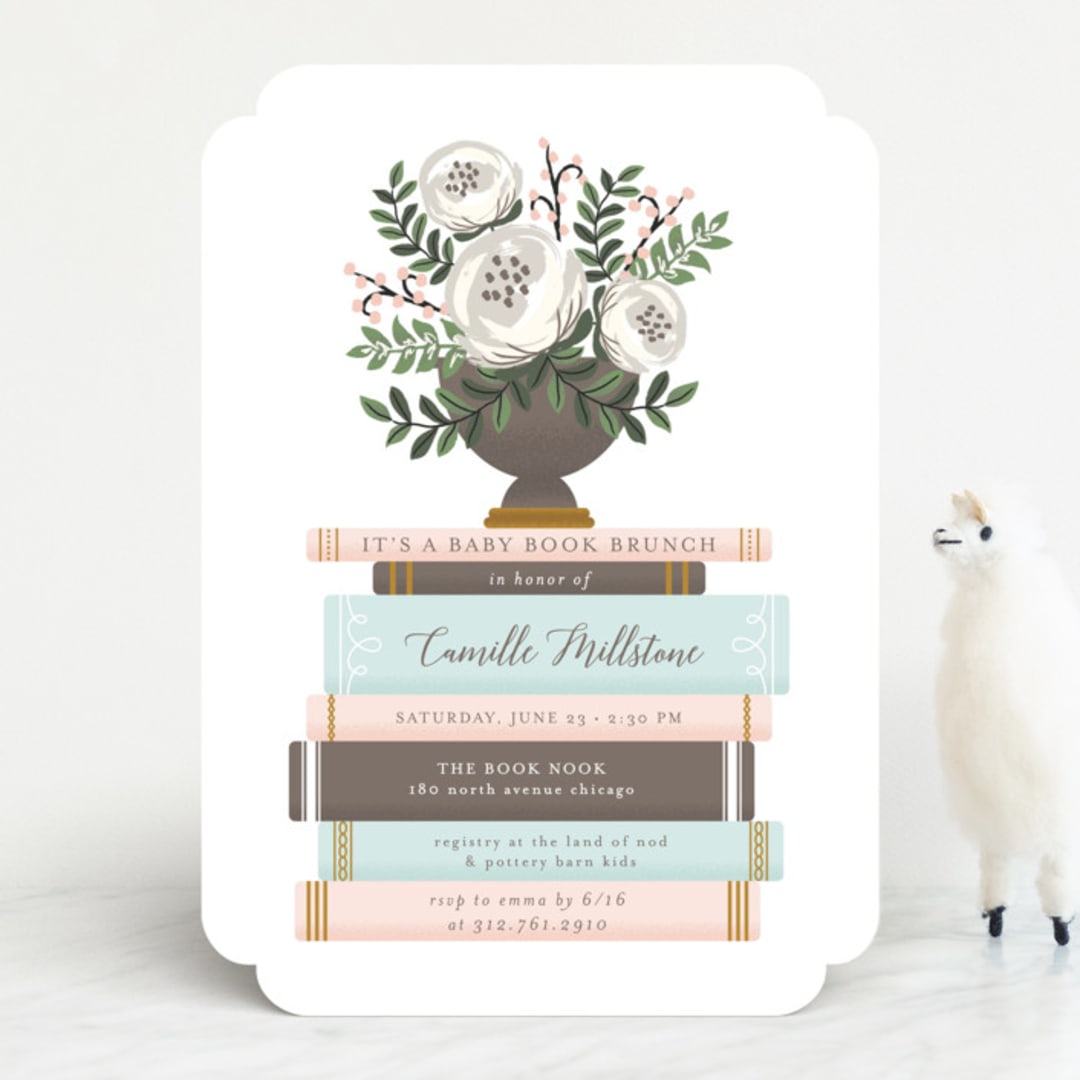 "Storybook Stack" - Baby Shower Invitations in Peony by Lehan Veenker - Front