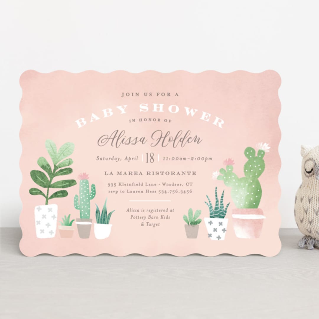 "Watercolor cactus" - Baby Shower Invitations in Blush by Jennifer Wick - Front