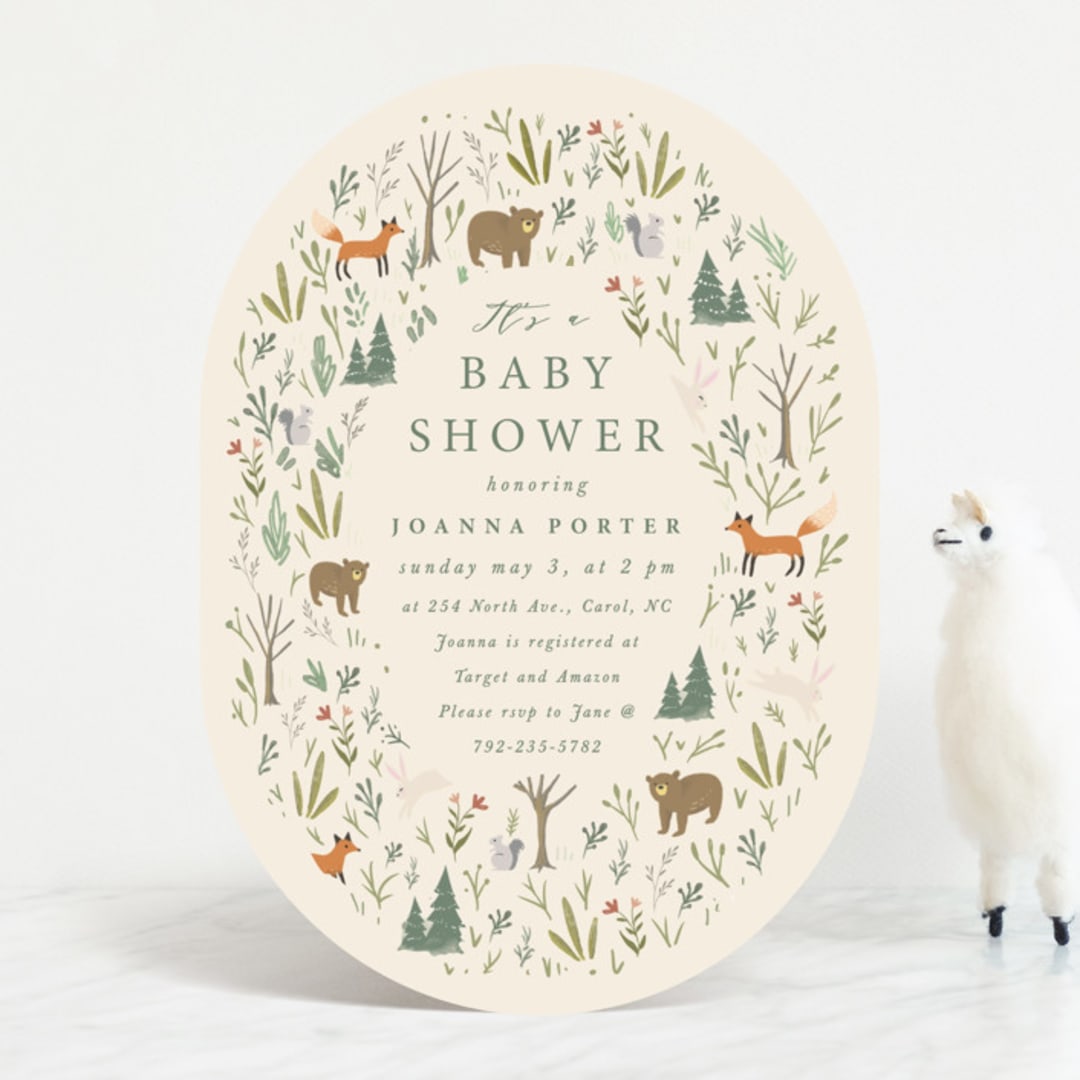 "Oval Forest" - Baby Shower Invitations in Sand by Hannah Williams - Front