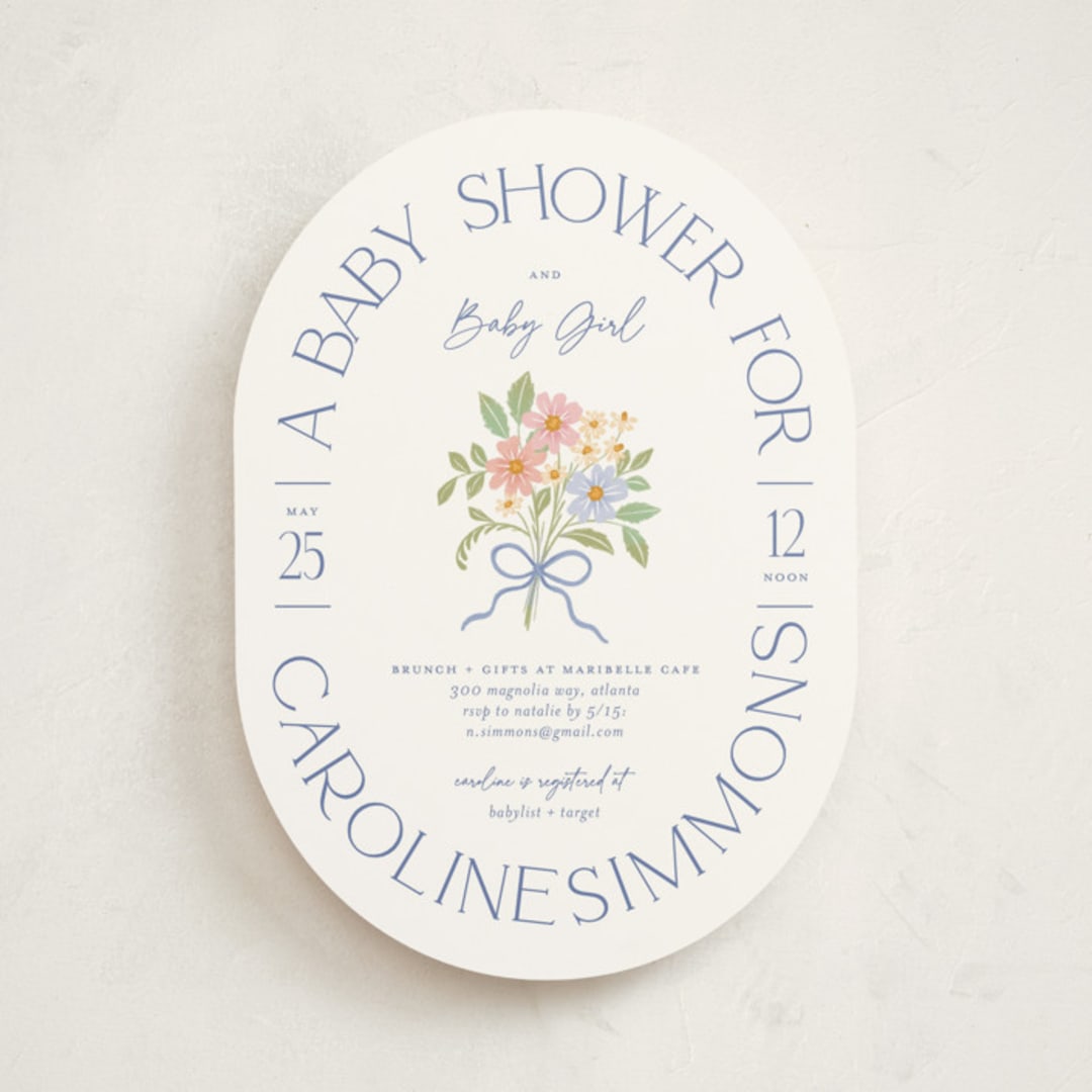 "Bitty Bouquet" - Baby Shower Invitations in Periwinkle by Paper Raven Co. - Front