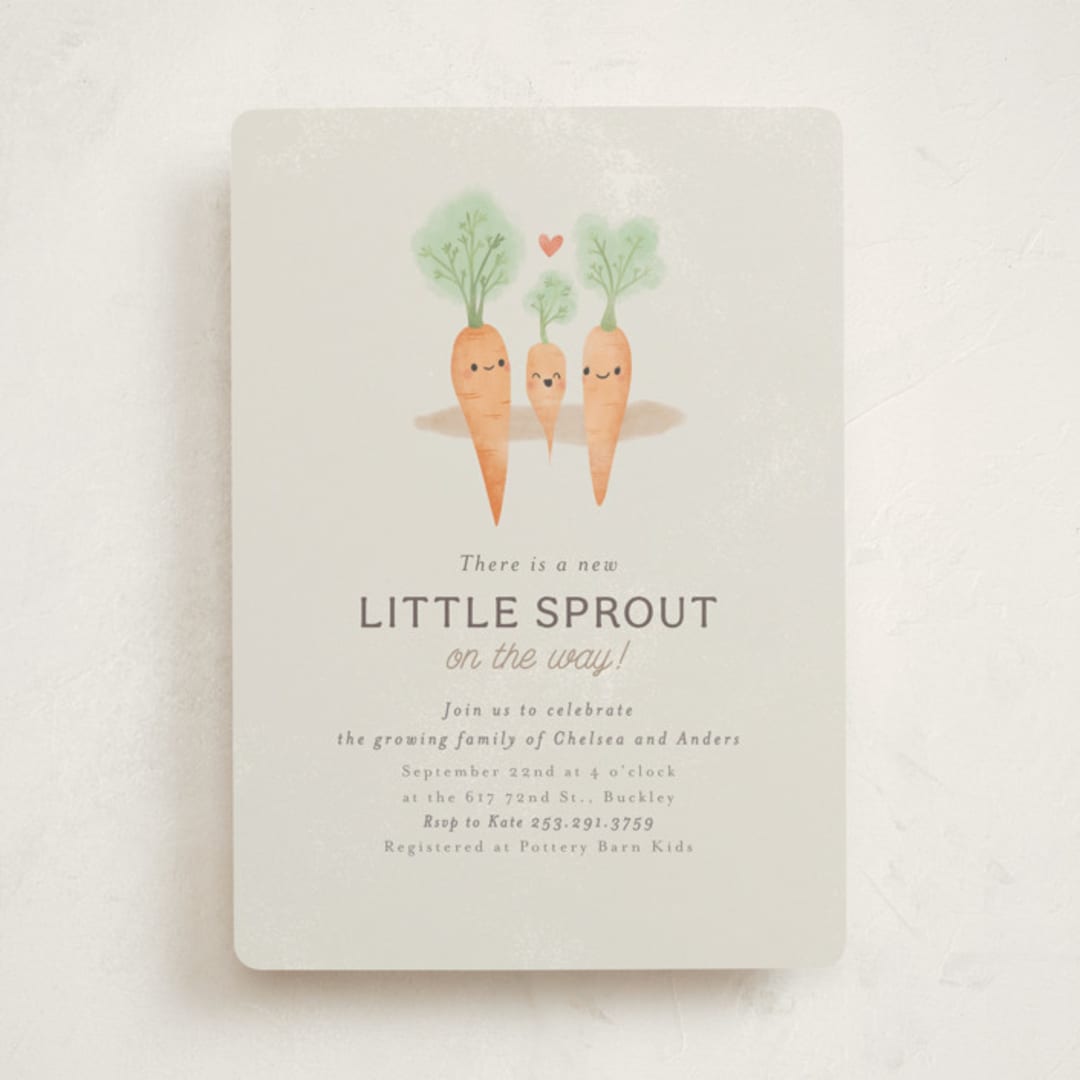 "Little Sprout" - Baby Shower Invitations in Grain by Itsy Belle Studio - Front