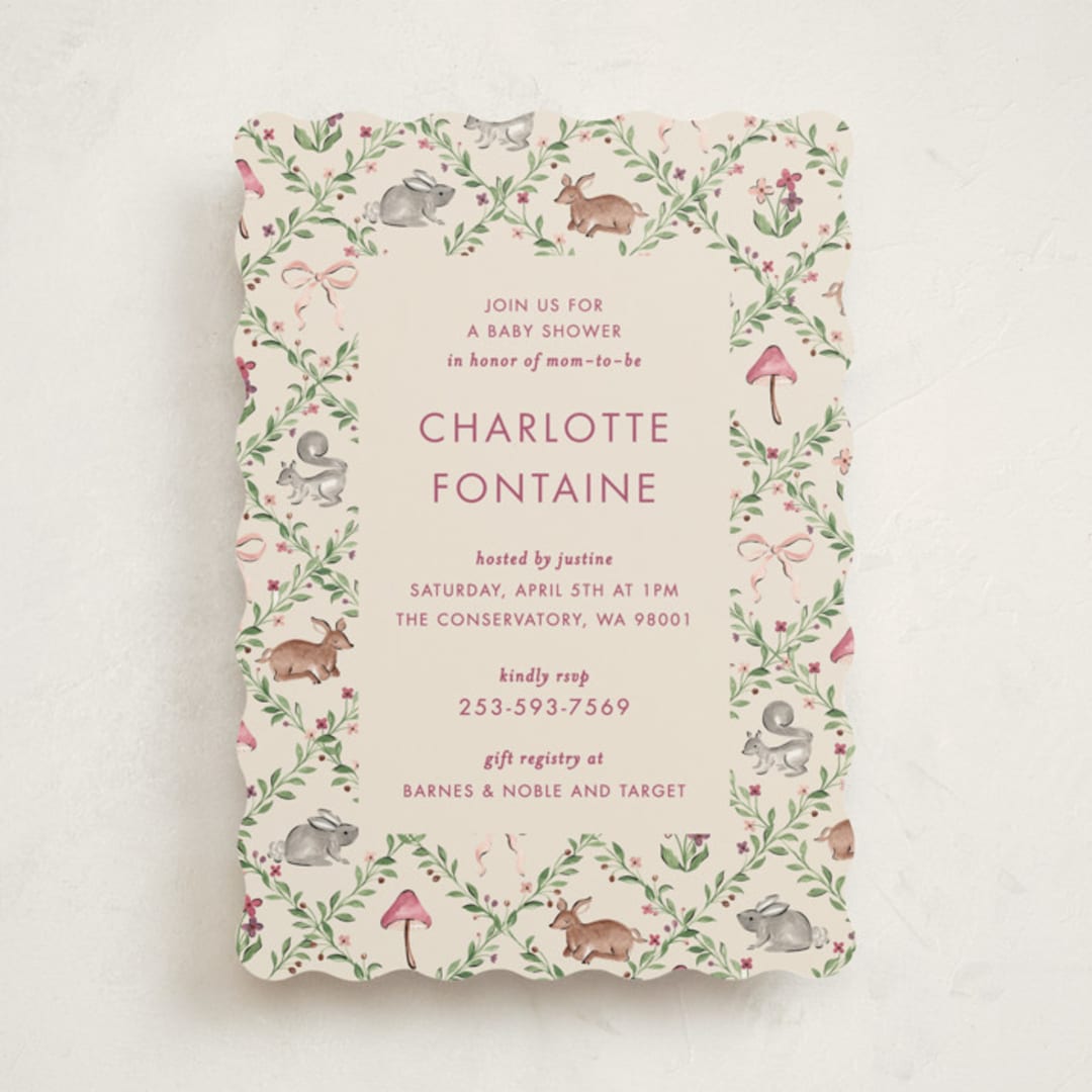 "Trellis" - Baby Shower Invitations in Mulberry by Sarah Knight - Front