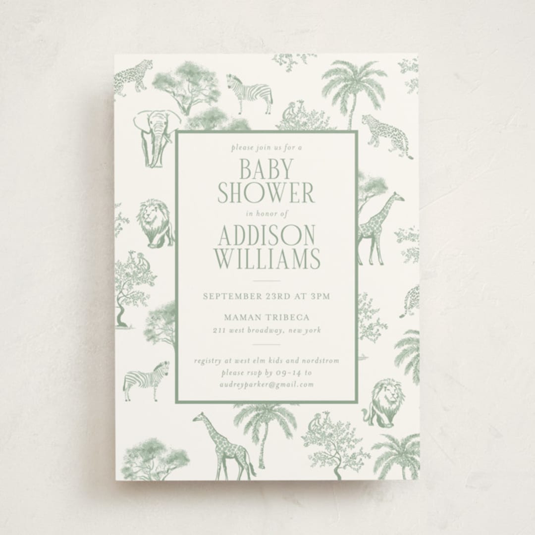"Safari" - Baby Shower Invitations in Palm by Jenna Holcomb - Front