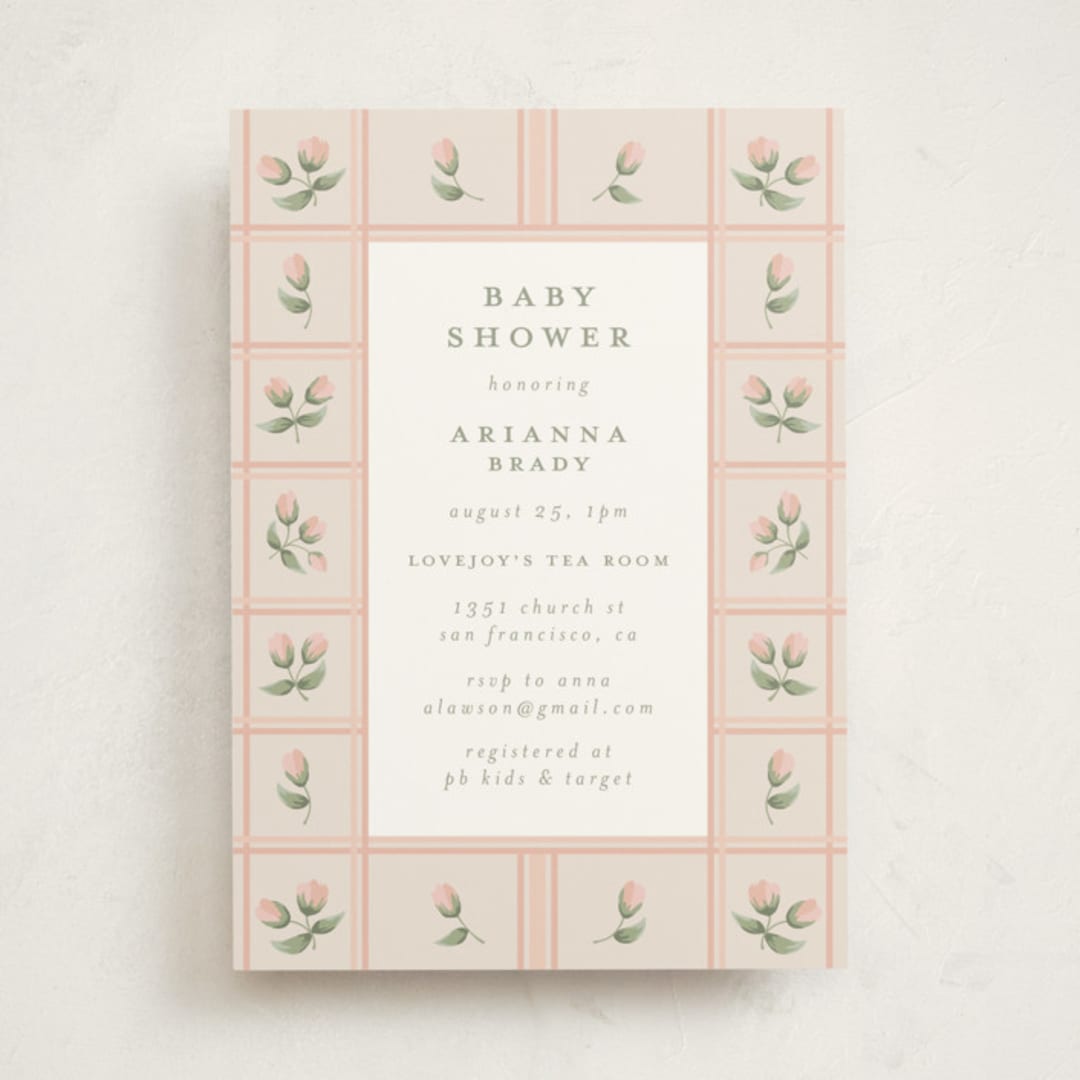 "Rose Quilt" - Baby Shower Invitations in Blush by Jennifer Holbrook - Front