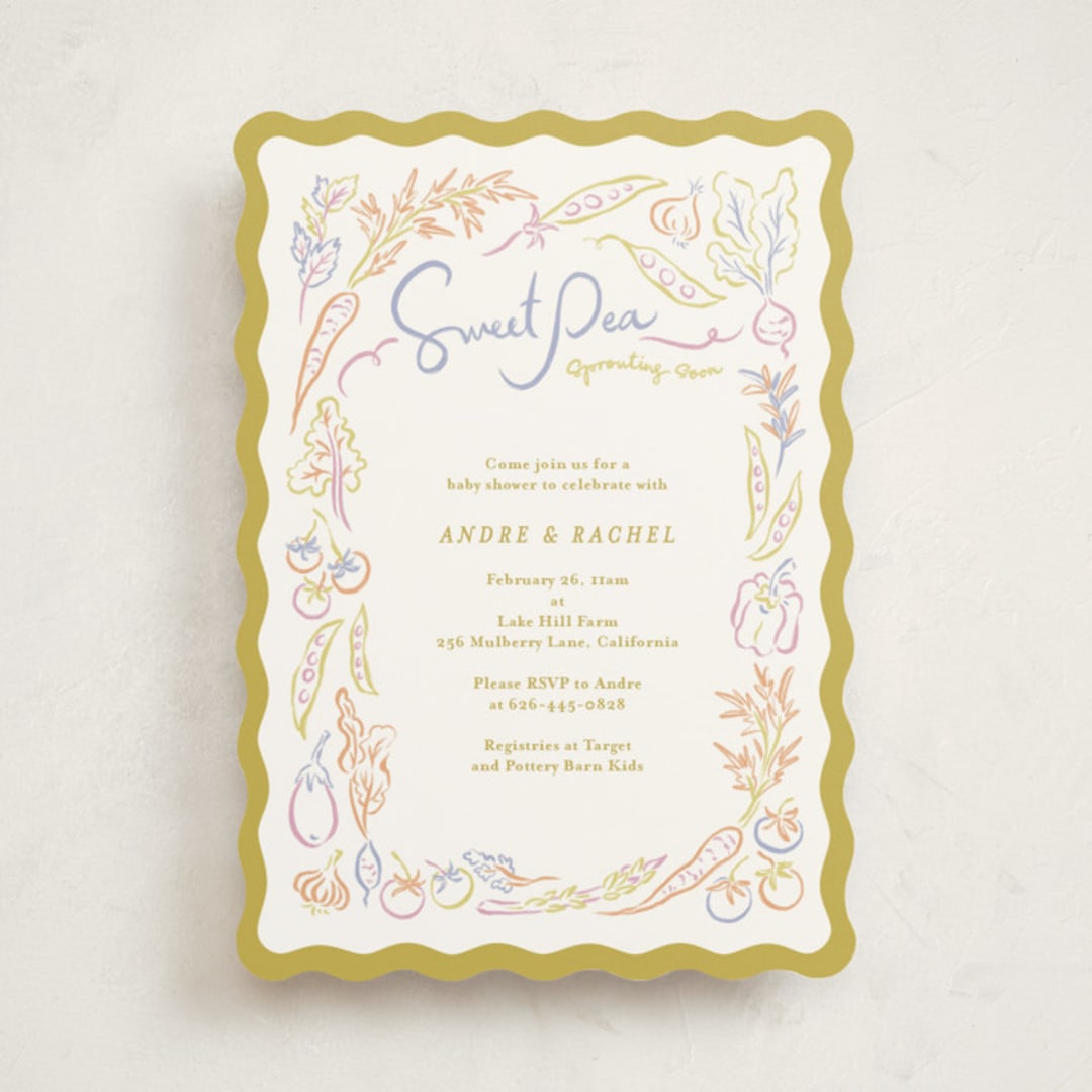 "Veggie Patch" - Baby Shower Invitations in Olive by Natalie Rae - Front