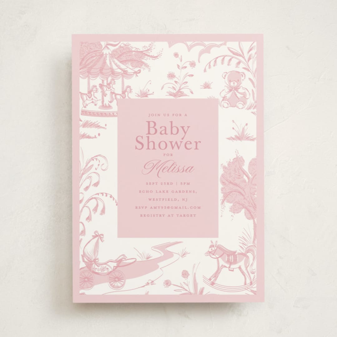 "Baby Toile" - Baby Shower Invitations in Blush by Teju Reval - Front