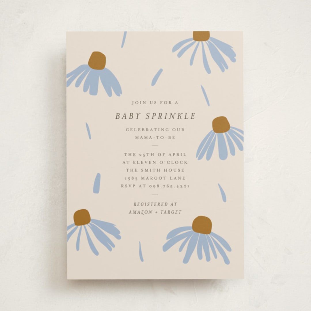 "Flower Sprinkle" - Baby Shower Invitations in Sky by Aviva Atri - Front