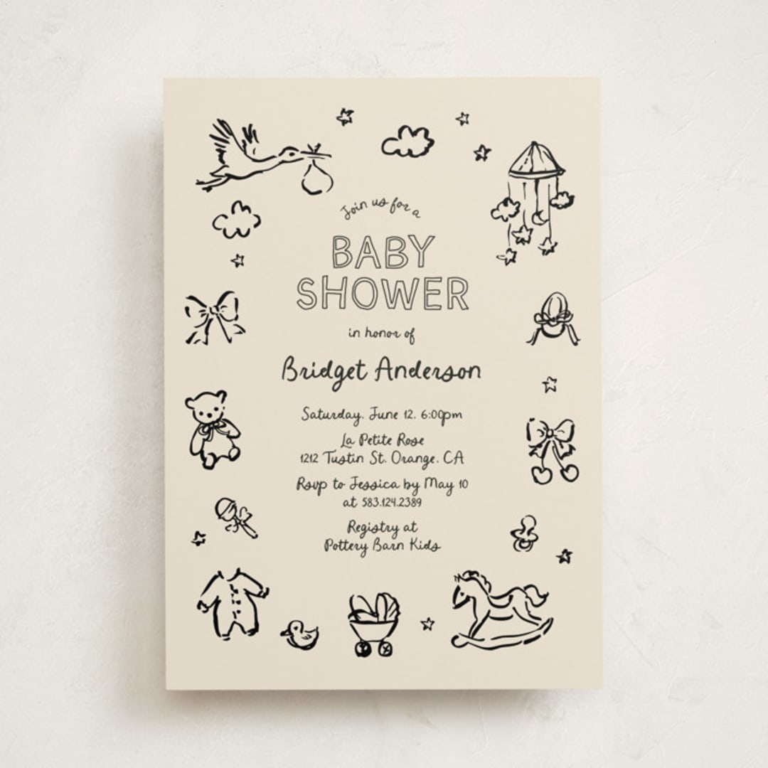 "Bundle of Joy Sketches" - Baby Shower Invitations in Onyx by Cass Loh - Front