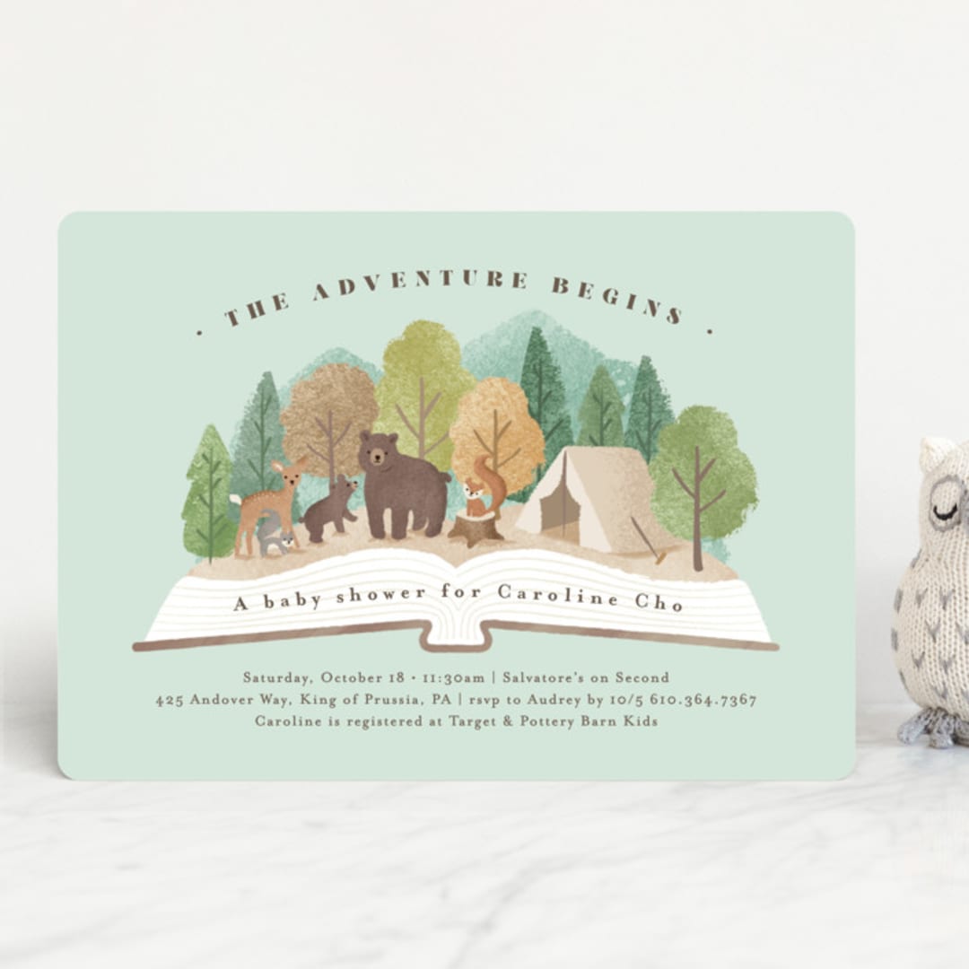 "Woodland adventure" - Baby Shower Invitations in Mint by Jennifer Wick - Front