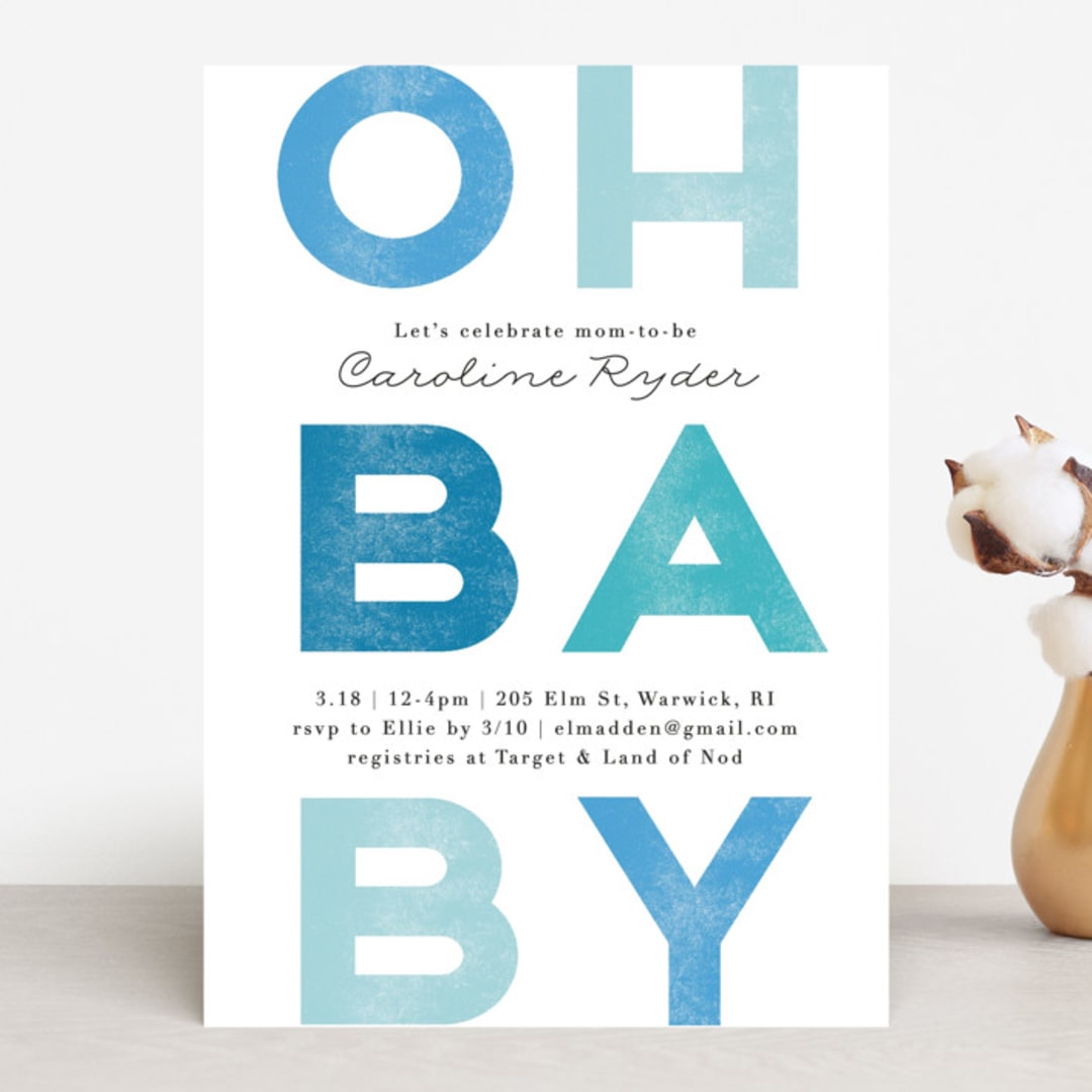 "Oh baby blue" - Baby Shower Invitations in Aquamarine by Jennifer Wick - Front