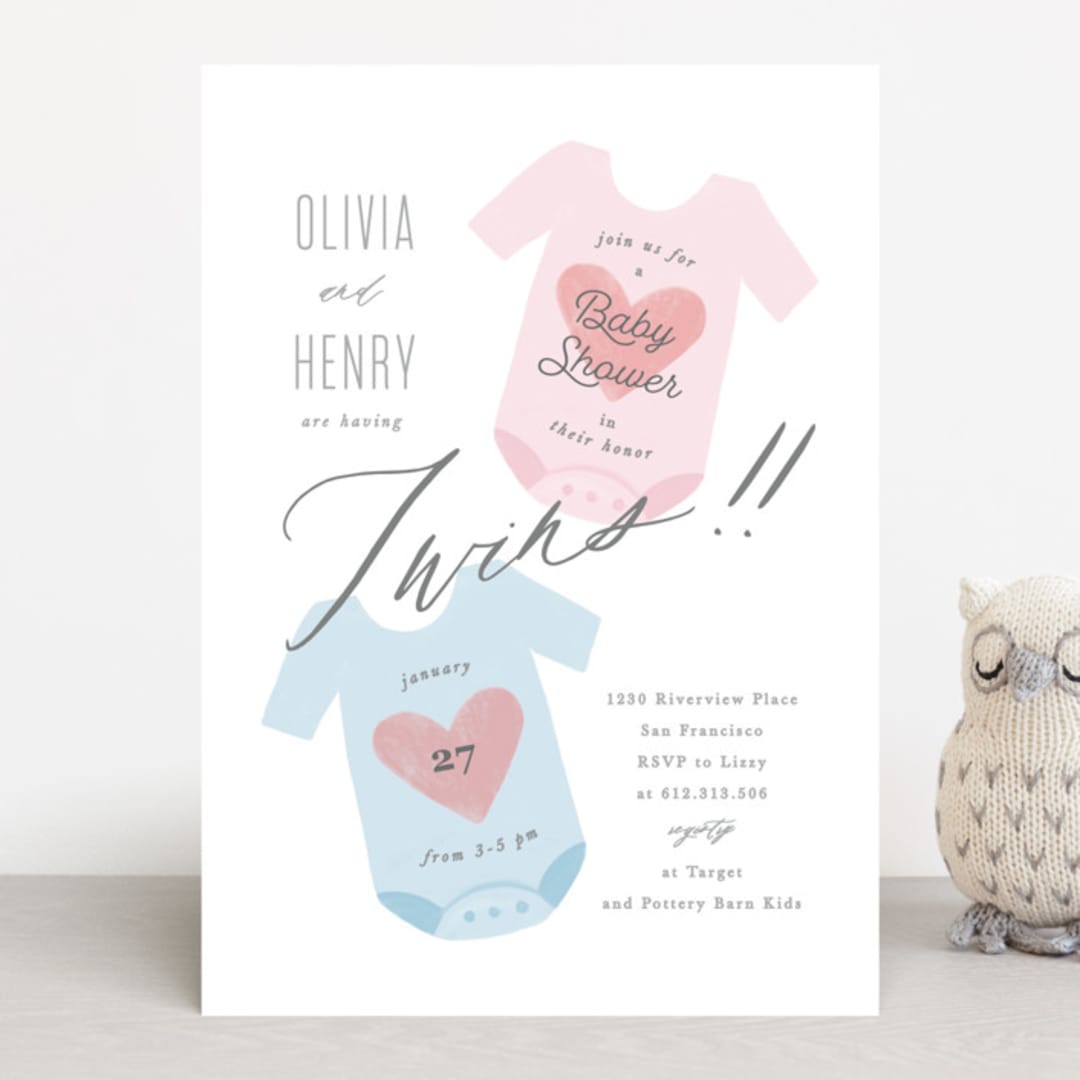 "Twinning" - Baby Shower Invitations in Cotton Candy by Creo Study - Front