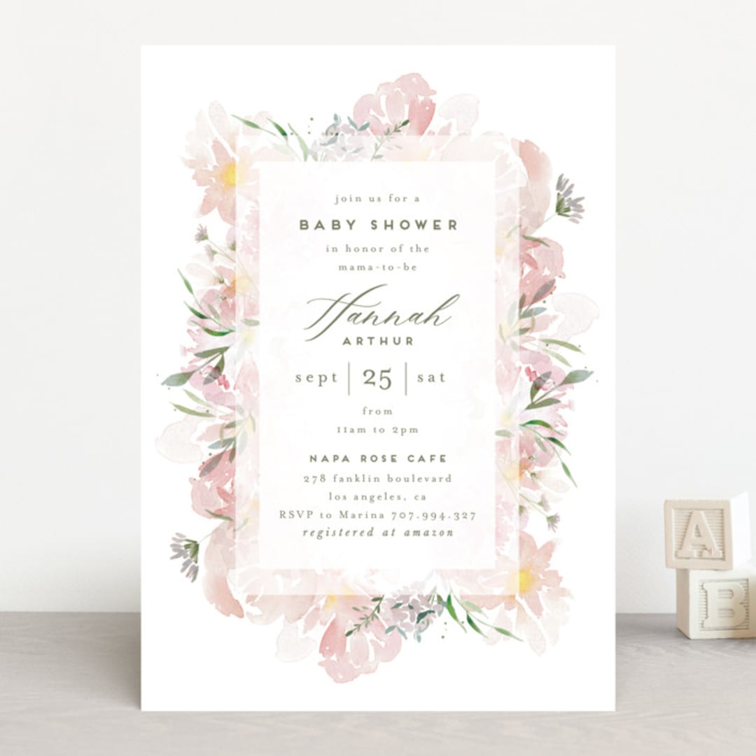 "Flora Fest" - Baby Shower Invitations in Blush by Leah Bisch - Front