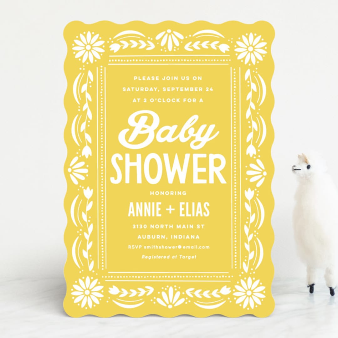 "Pretty Picado" - Baby Shower Invitations in Marigold by Jessie Steury - Front