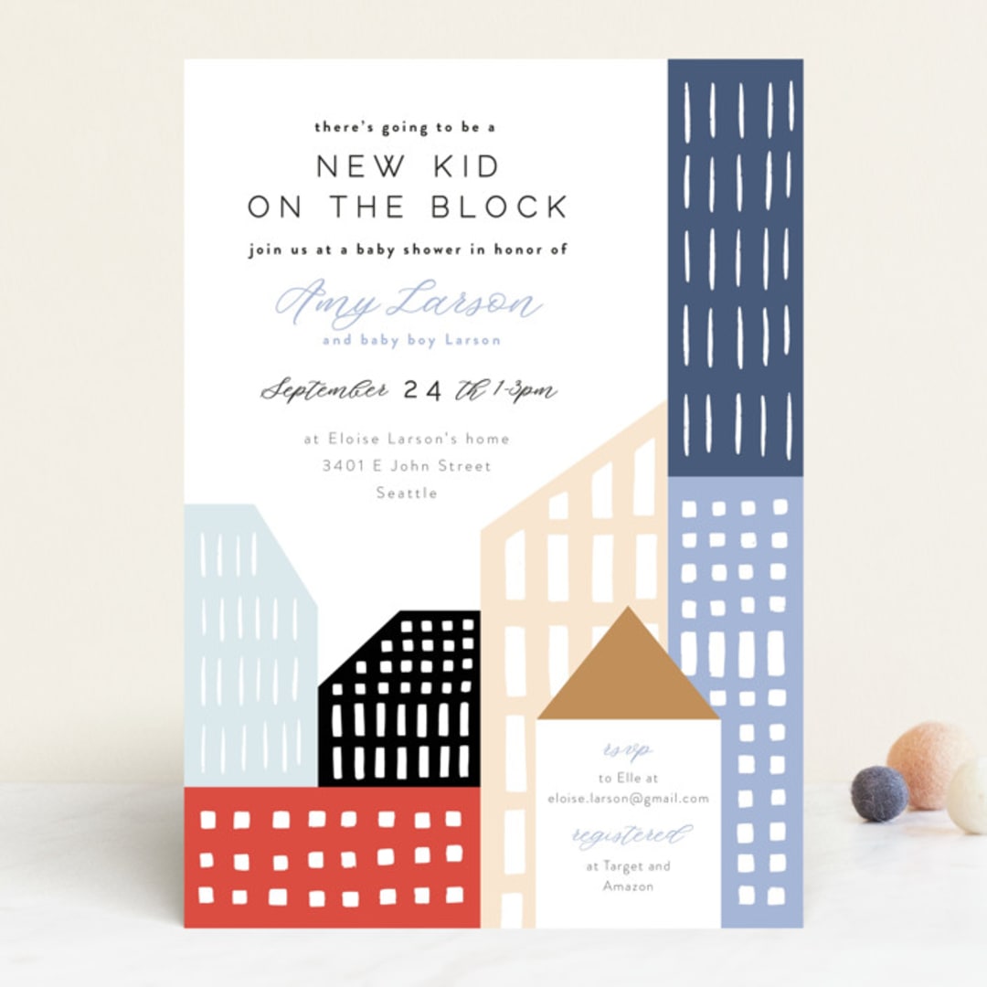 "Modern new kid on the block" - Baby Shower Invitations in Sky by Alethea and Ruth - Front