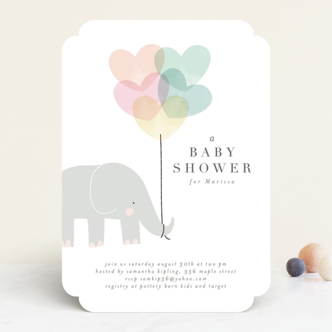 "Elephant" - Baby Shower Invitations in Peony by Lori Wemple - Front