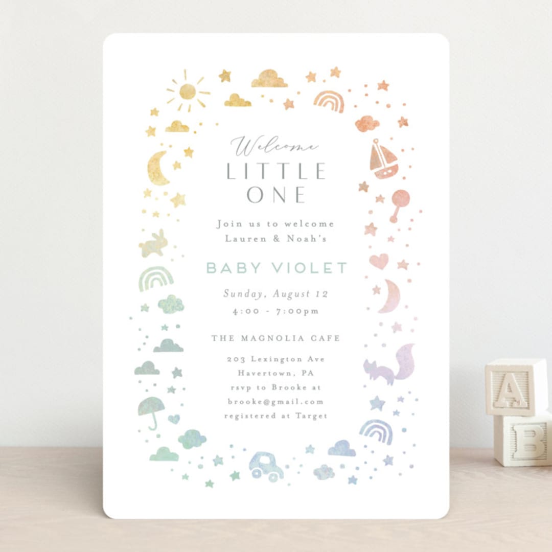 "Ethereal stars" - Baby Shower Invitations in Rainbow by Jennifer Wick - Front