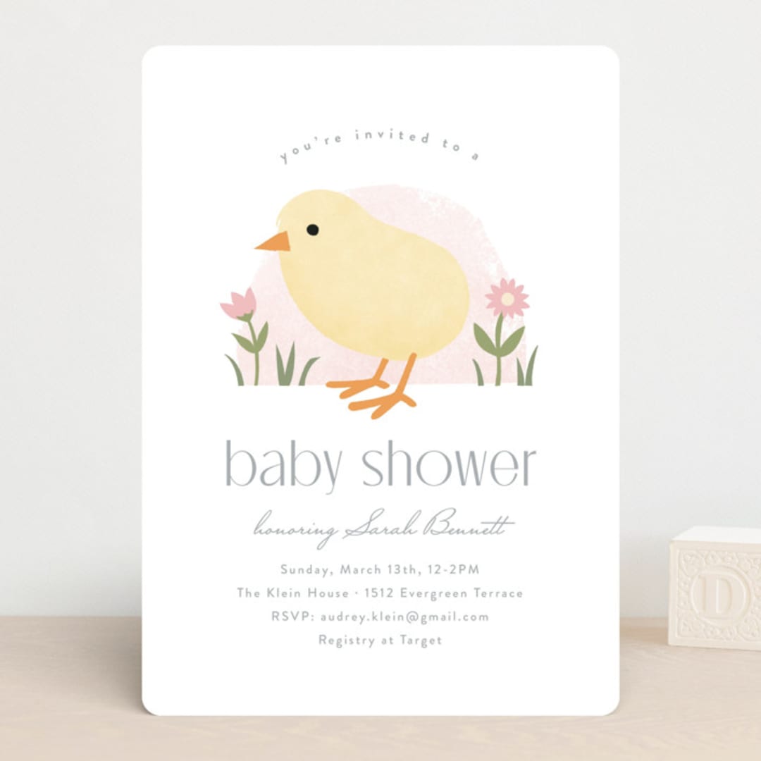 "Little Chick" - Baby Shower Invitations in Blush by Carolyn MacLaren - Front