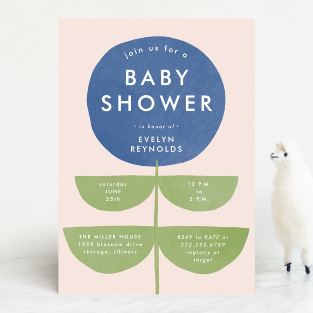 "Bold Blossom" - Baby Shower Invitations in Bluebell by Lehan Veenker - Front