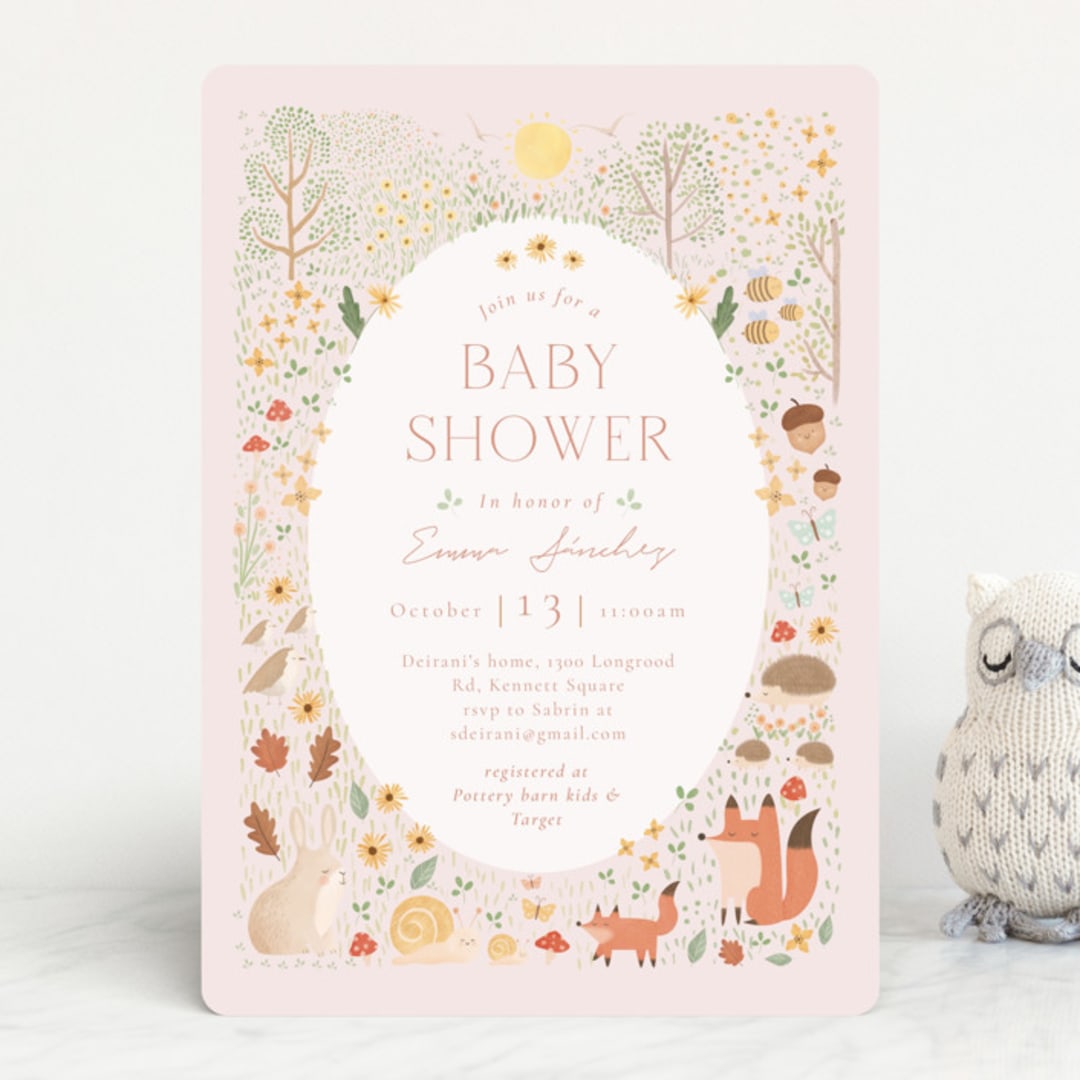 "Baby shower in the forest" - Baby Shower Invitations in Salmon by Sabrin Deirani - Front