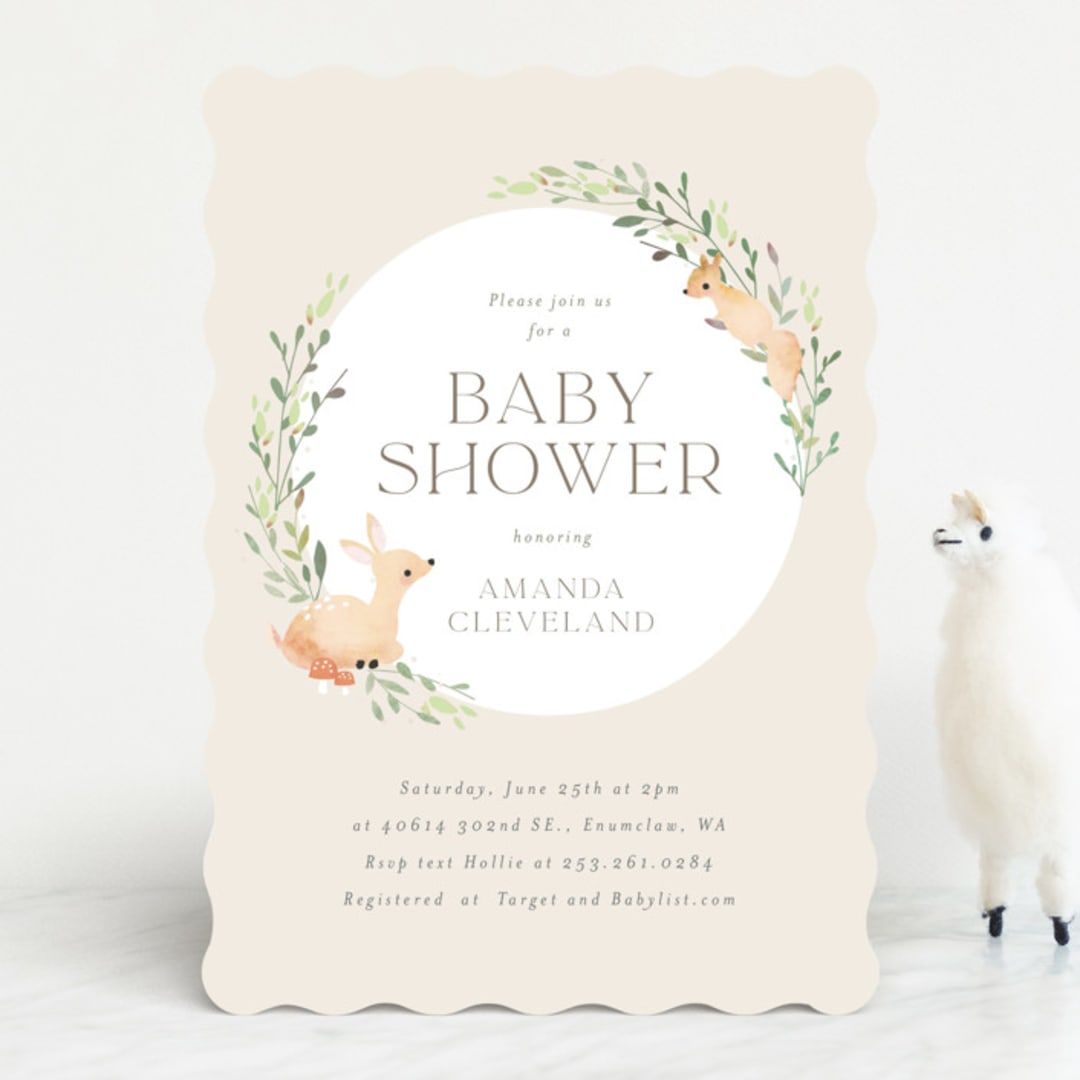 "Woodland" - Baby Shower Invitations in Greige by Itsy Belle Studio - Front