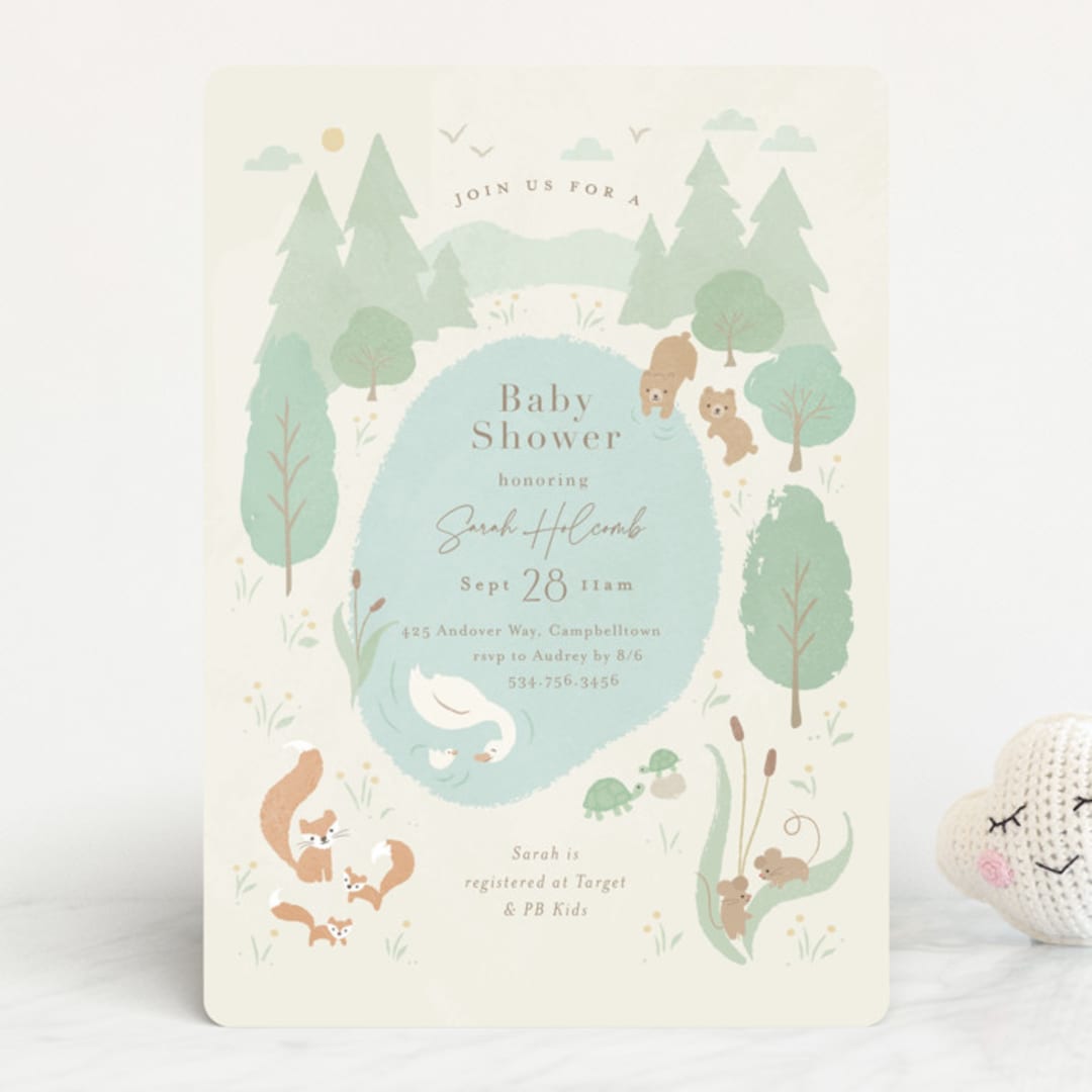 "Forest Friends" - Baby Shower Invitations in Seafoam by Jennifer Wick - Front