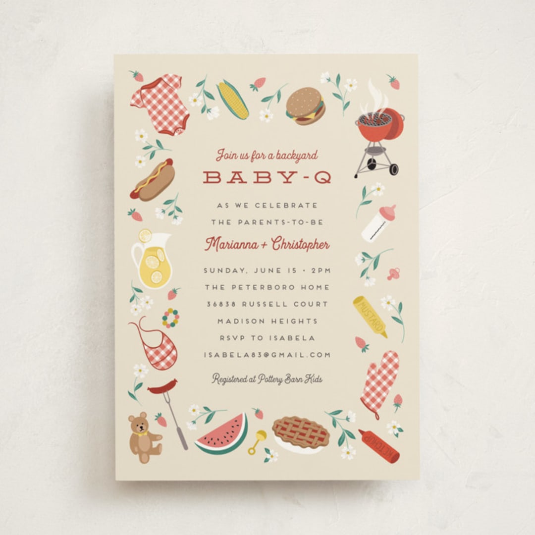 "Baby-Q" - Baby Shower Invitations in Ketchup by Jamie Alexander - Front