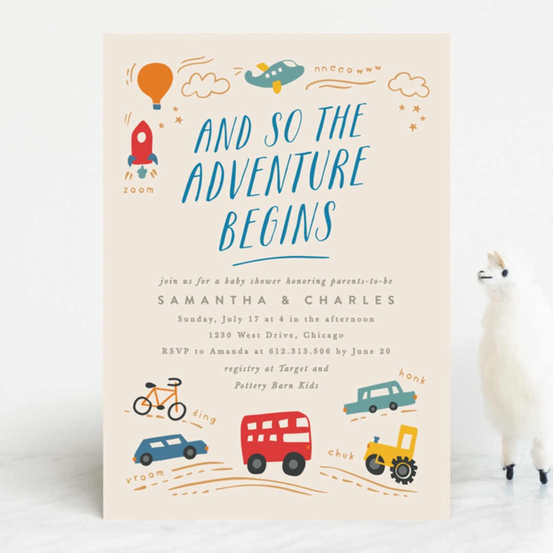 "Adventure Begins" - Baby Shower Invitations in Blue Jay by Creo Study - Front