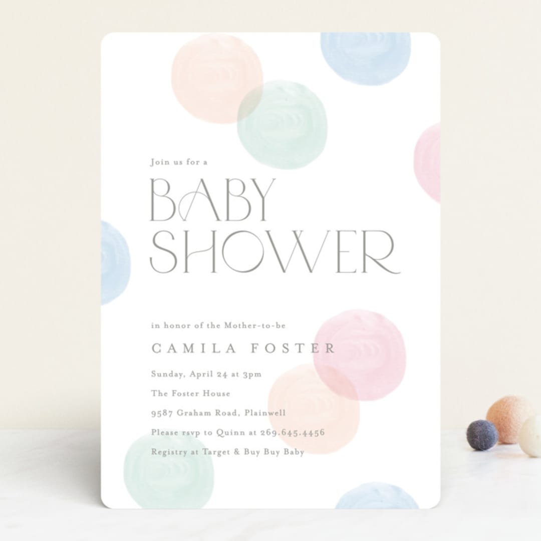 "Polka Dot Party" - Baby Shower Invitations in Confetti by Pixel and Hank - Front