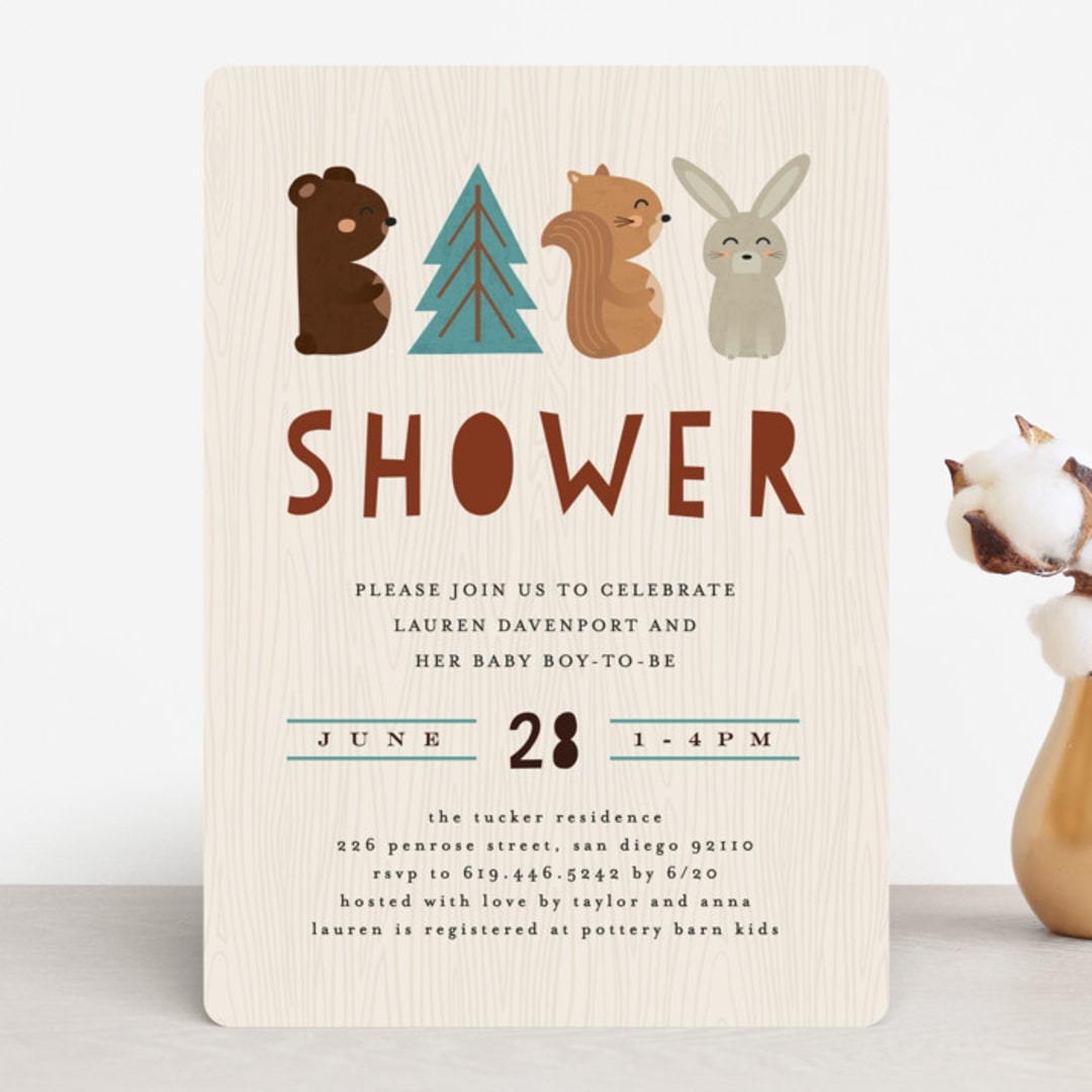 "Woodland Type" - Baby Shower Invitations in Birch by Erica Krystek - Front