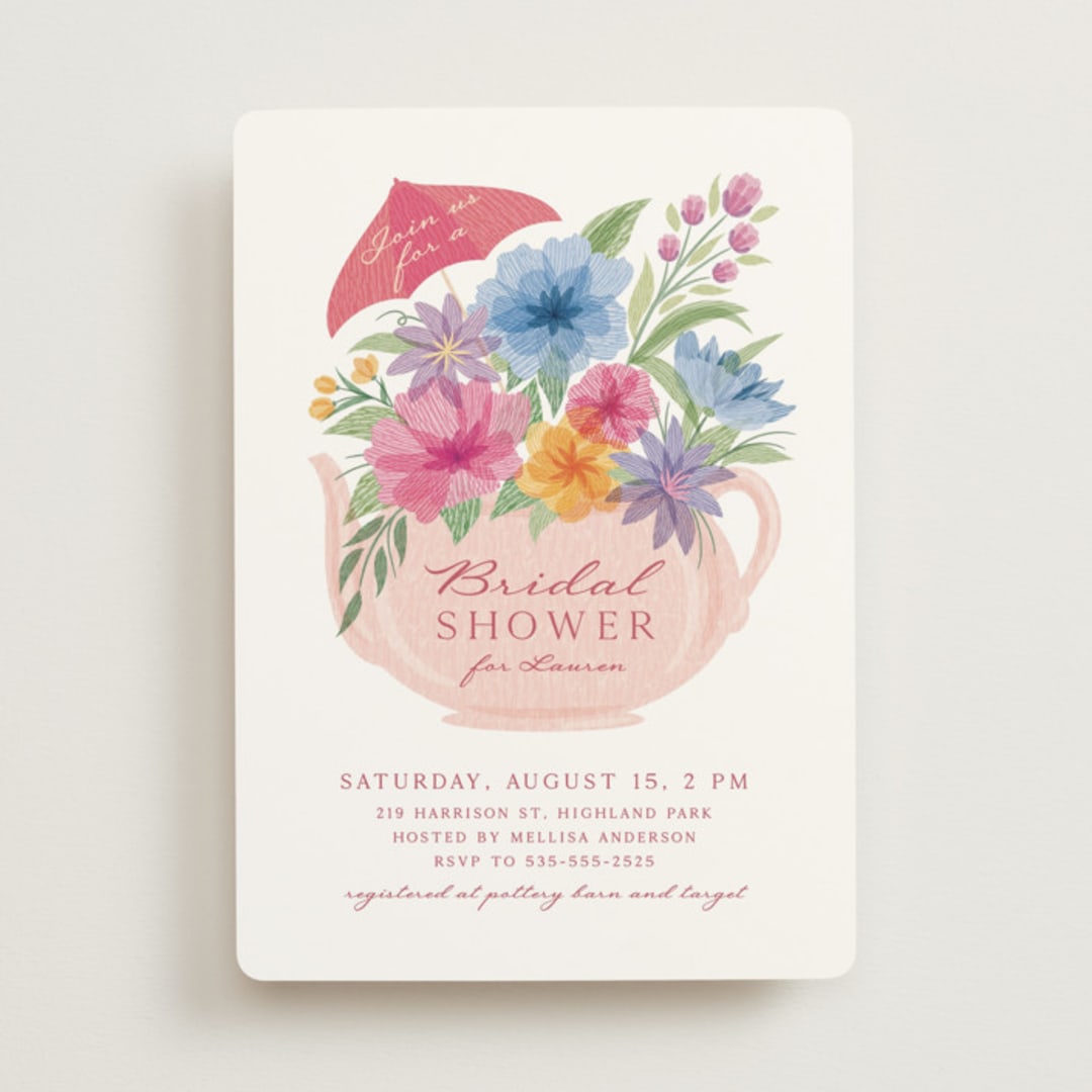 "Tea Party" - Bridal Shower Invitations in Hibiscus by Paper Sun Studio - Front