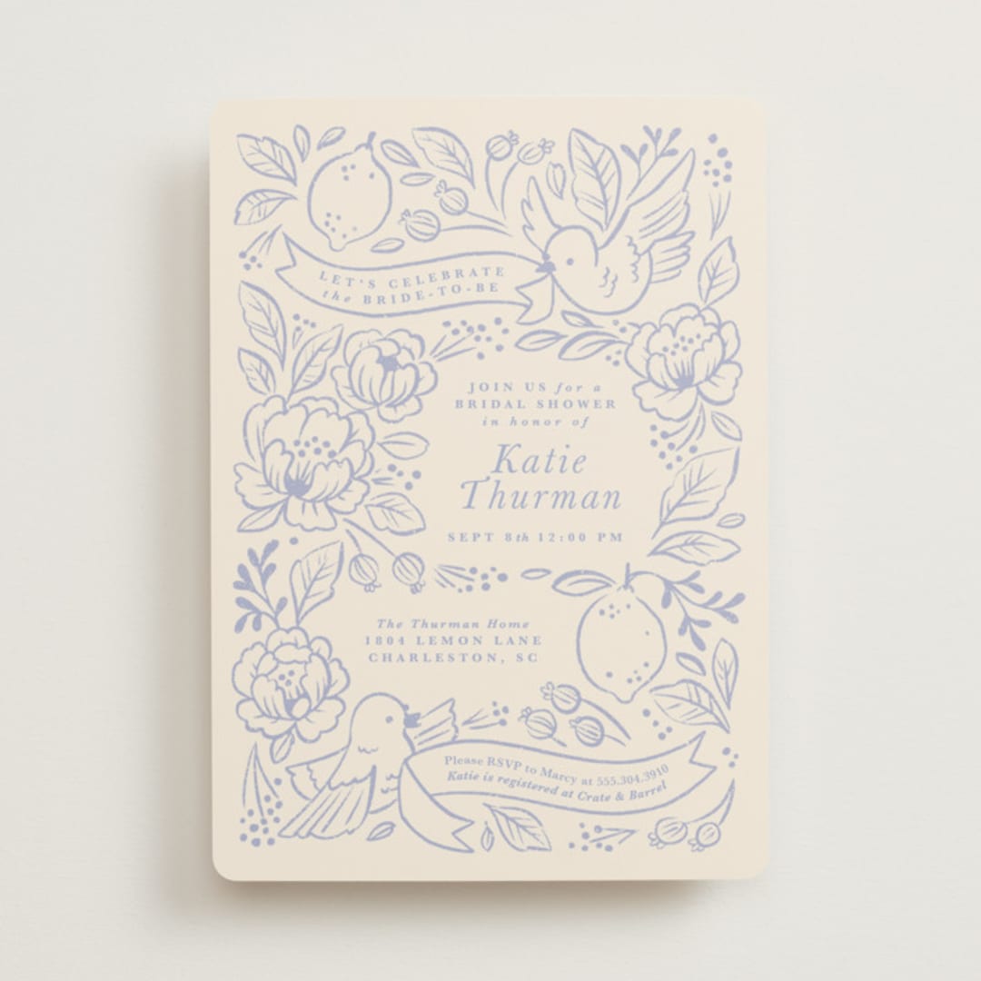 "Love Birds" - Bridal Shower Invitations in Porcelain by Rebecca Smith - Front
