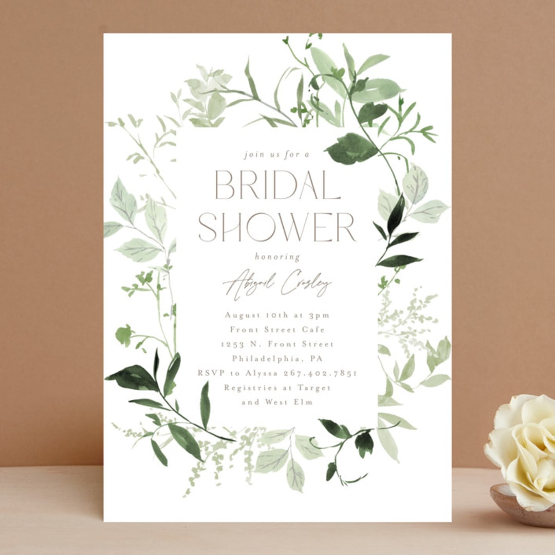 "Verde" - Bridal Shower Invitations in Meadow by Everett Paper Goods - Front