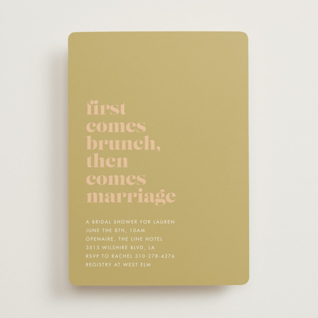 "First Comes Brunch" - Bridal Shower Invitations in Camel by mo kelley - Front