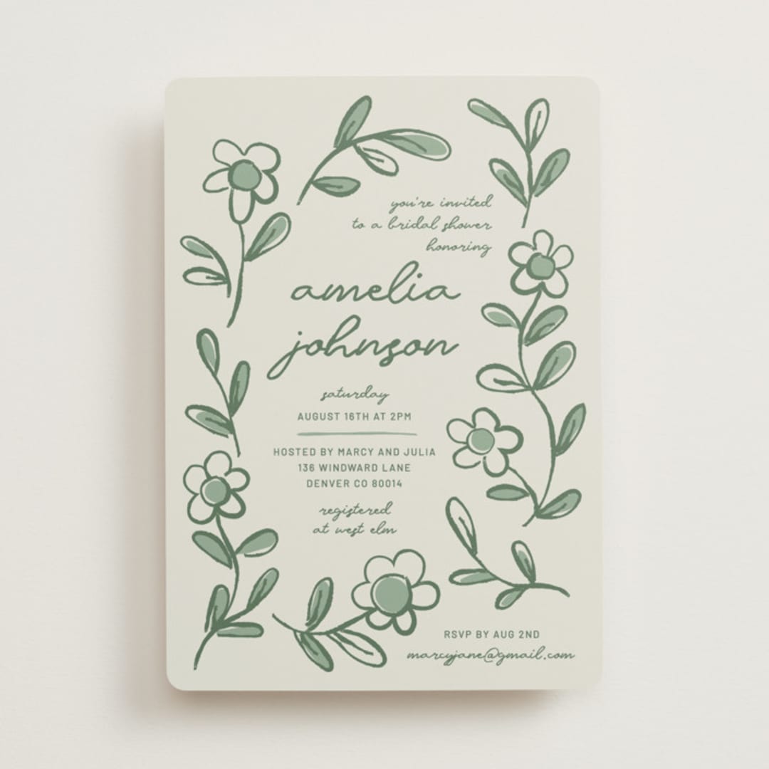 "Blooming" - Bridal Shower Invitations in Sage by Kelly Watkins - Front