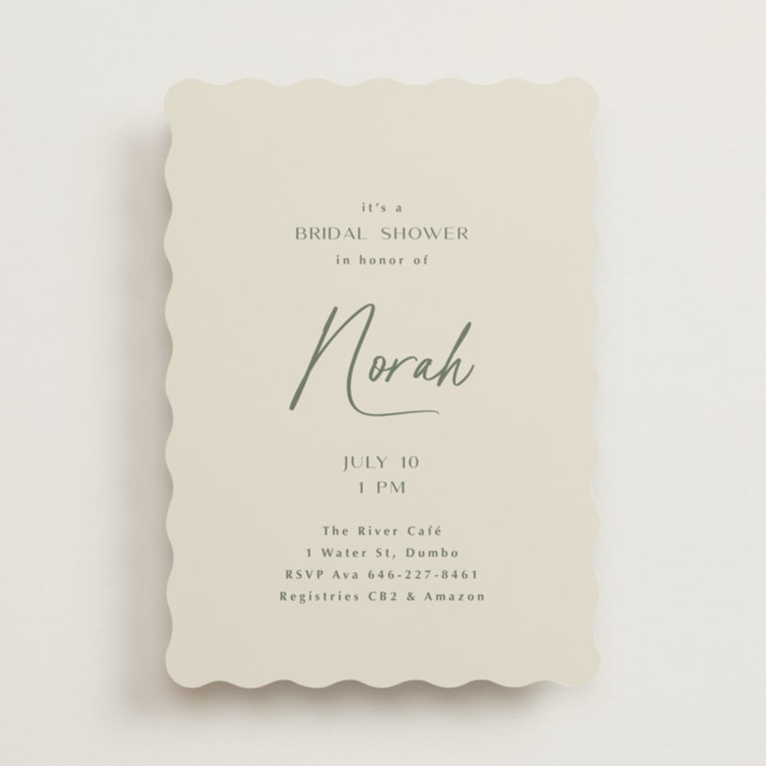 "Modern Script" - Bridal Shower Invitations in Avocado by Ana Sharpe - Front